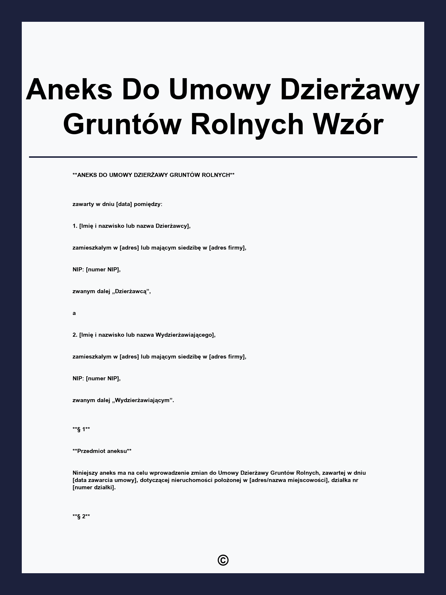 Aneks Do Umowy Dzierżawy Gruntów Rolnych Wzór