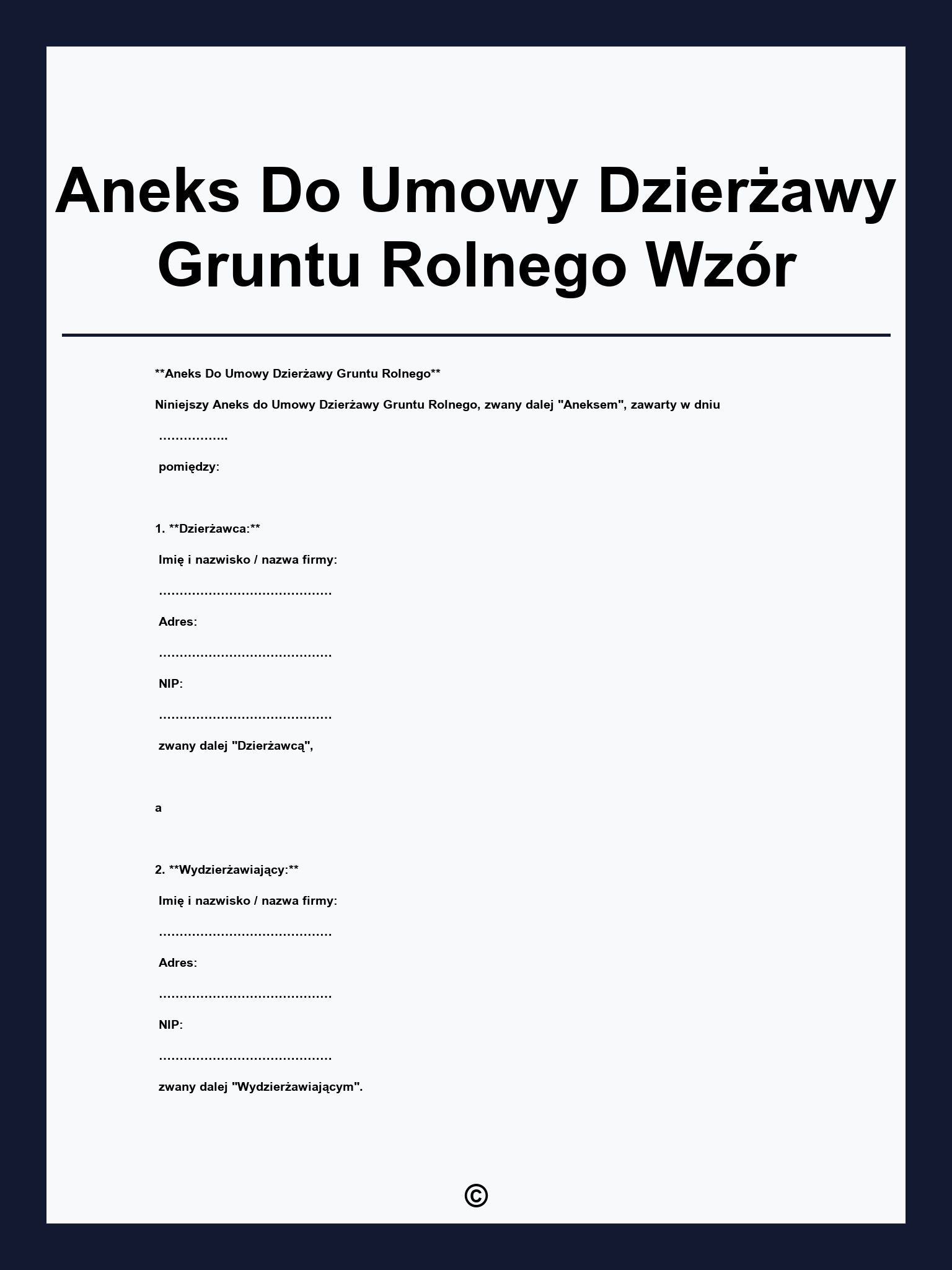 Aneks Do Umowy Dzierżawy Gruntu Rolnego Wzór