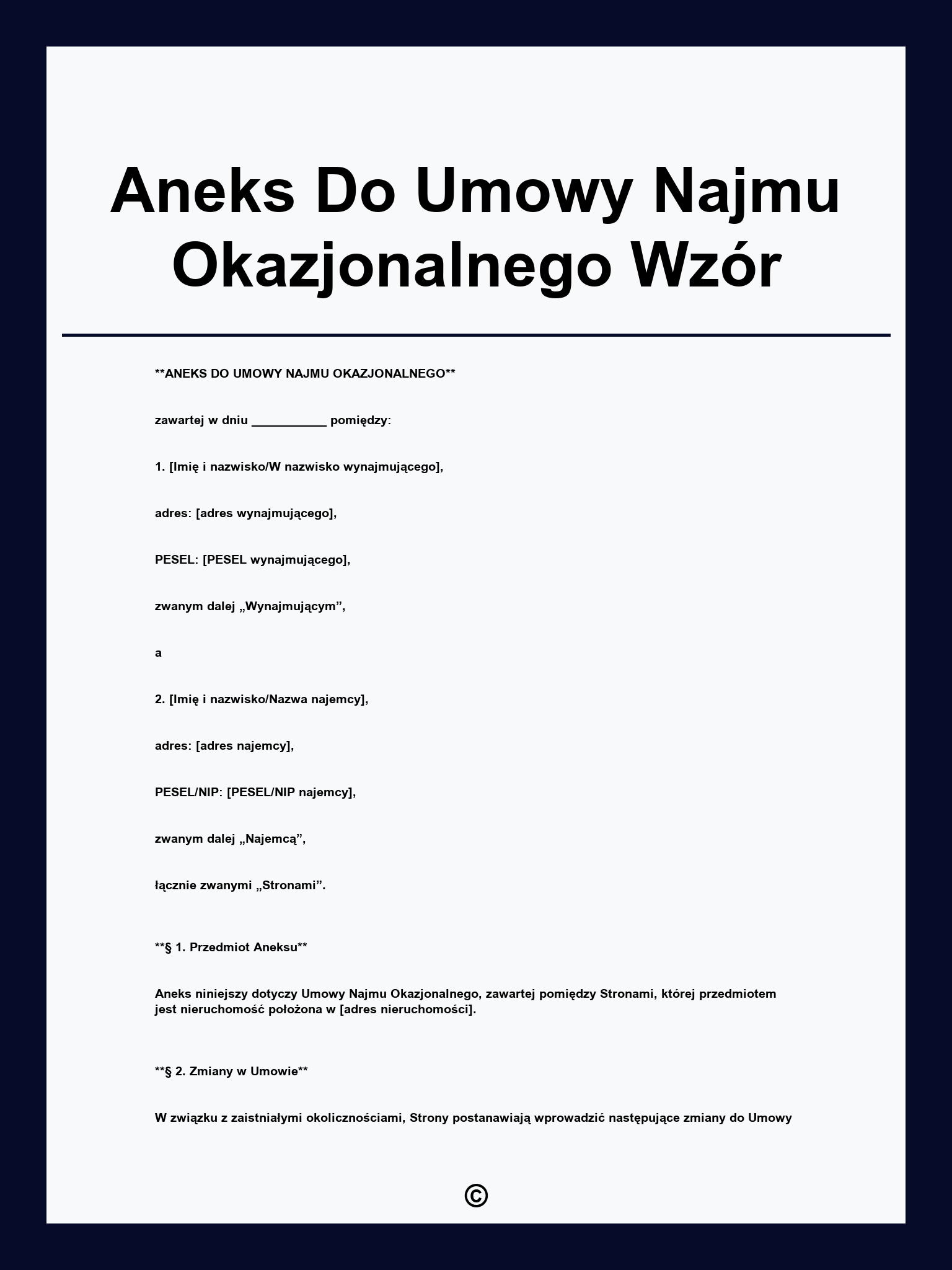 Aneks Do Umowy Najmu Okazjonalnego Wzór