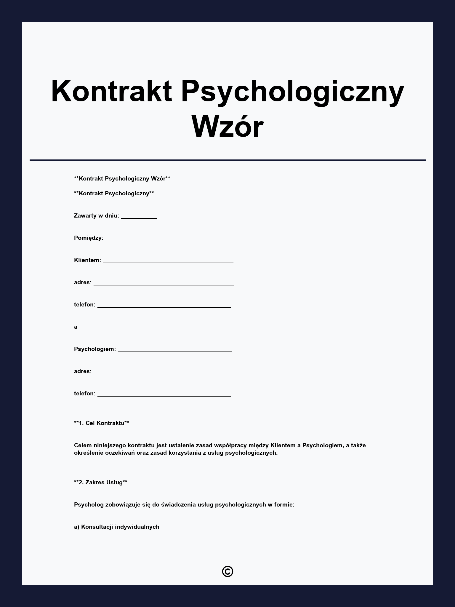 Kontrakt Psychologiczny Wzór