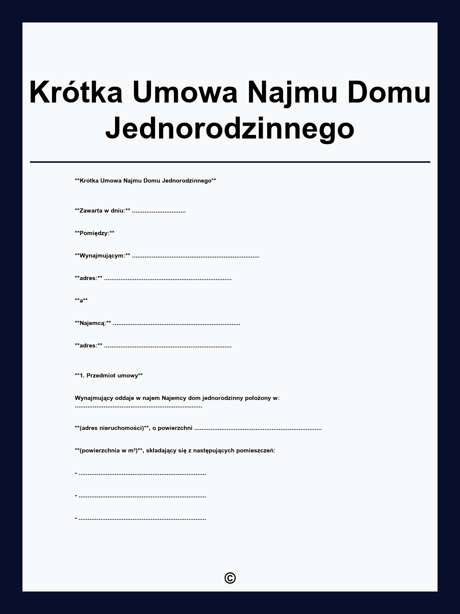 Krótka Umowa Najmu Domu Jednorodzinnego