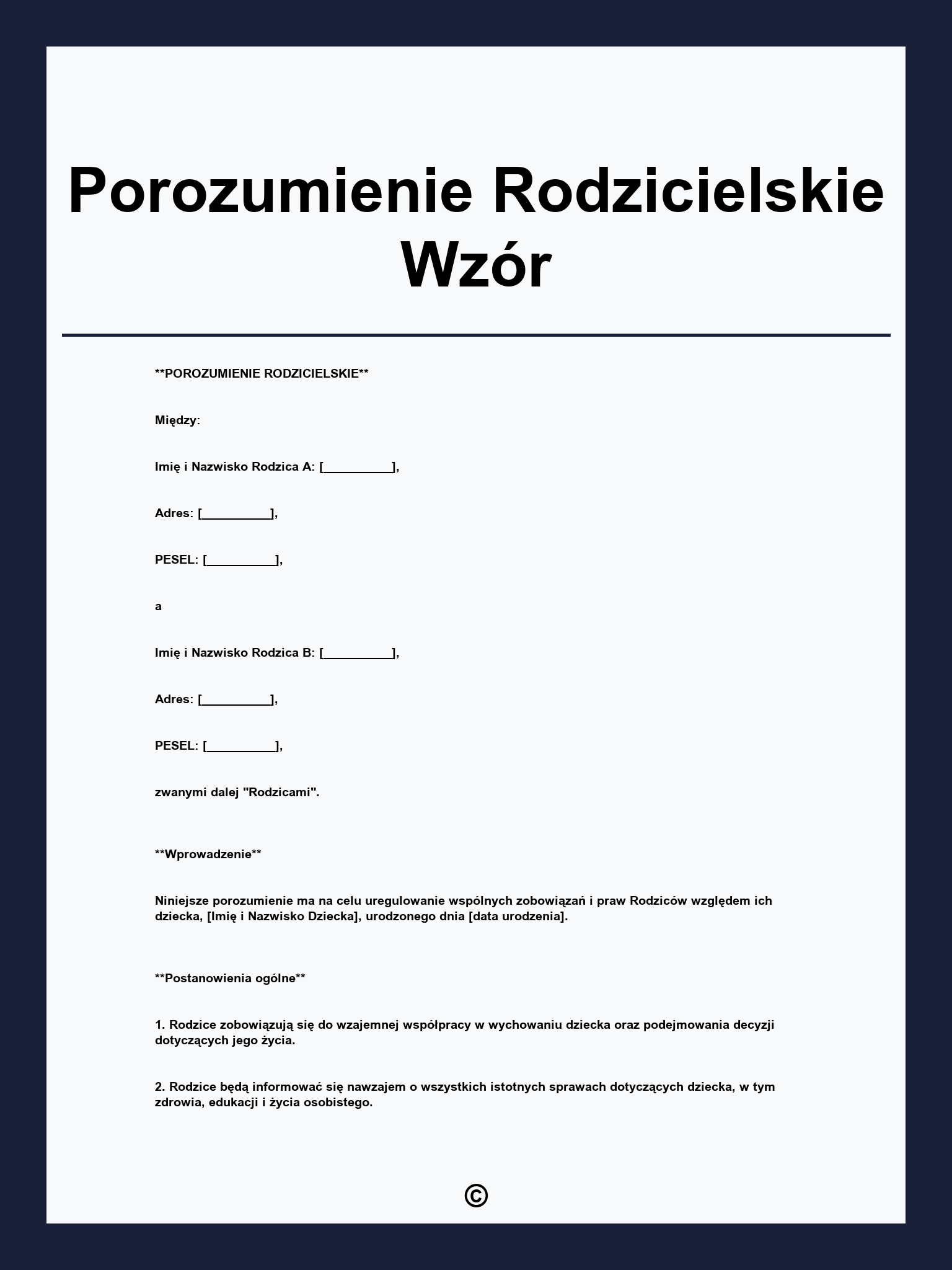 Porozumienie Rodzicielskie Wzór