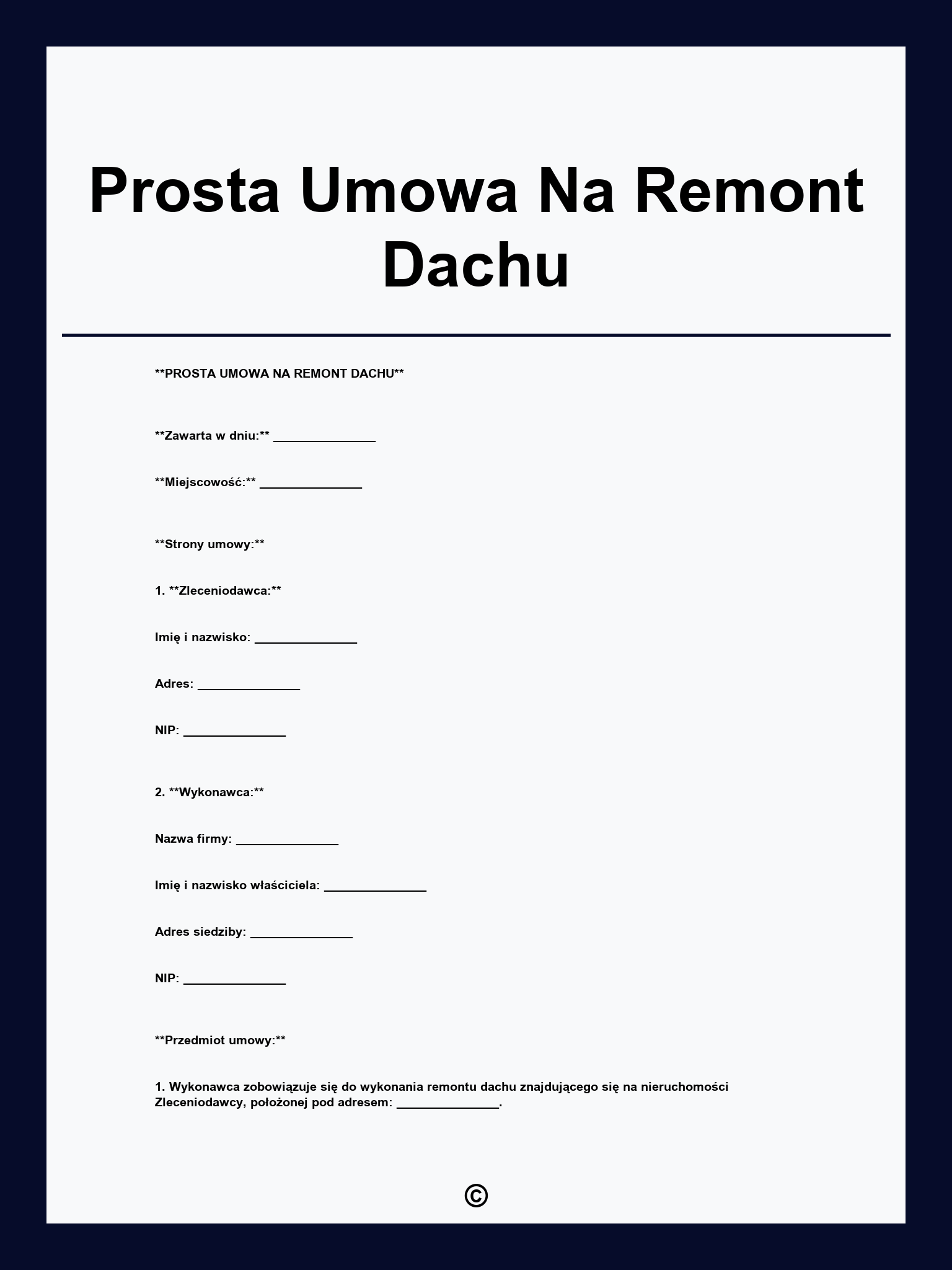 Prosta Umowa Na Remont Dachu
