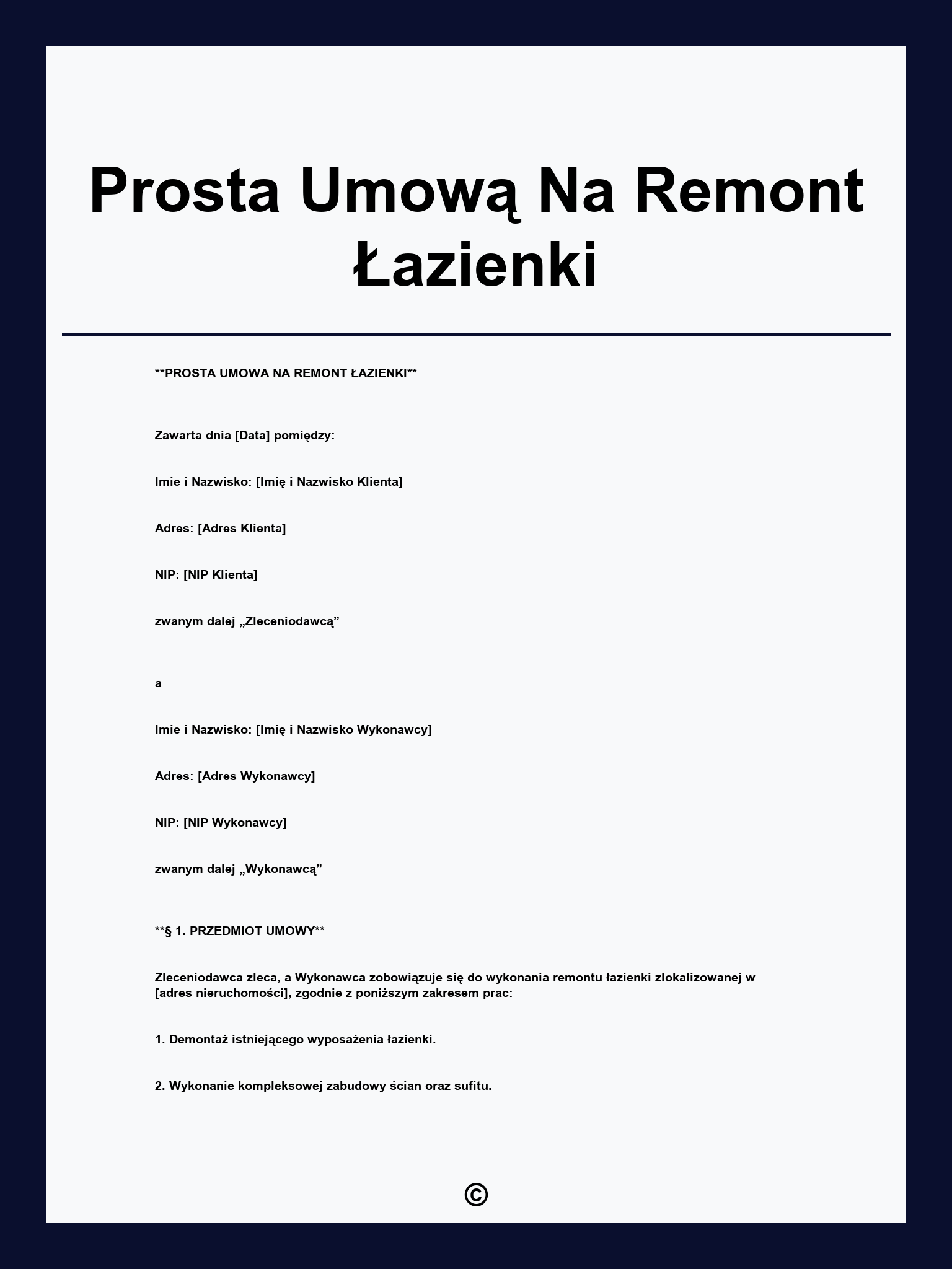 Prosta Umową Na Remont Łazienki