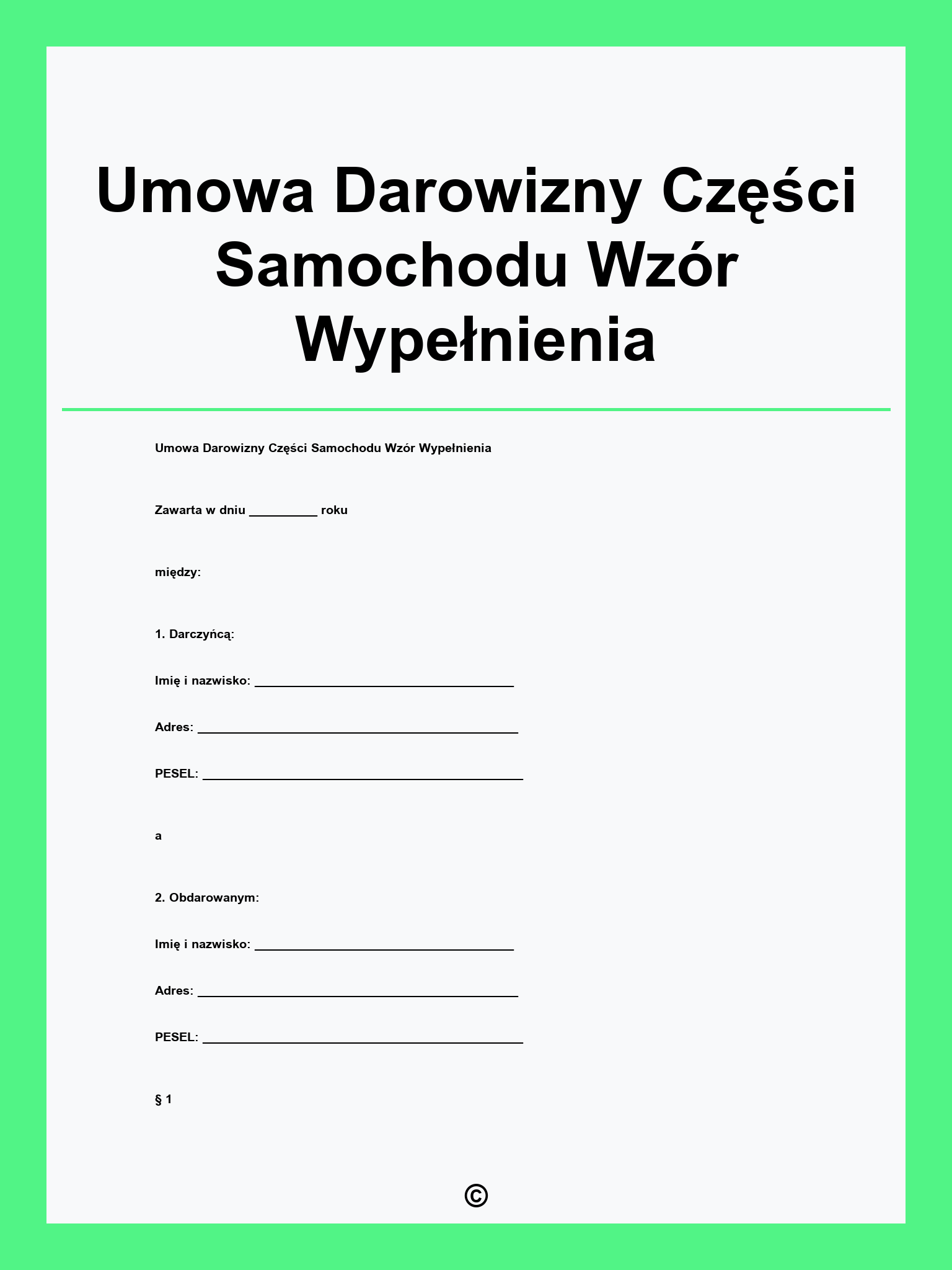 Umowa Darowizny Części Samochodu Wzór Wypełnienia