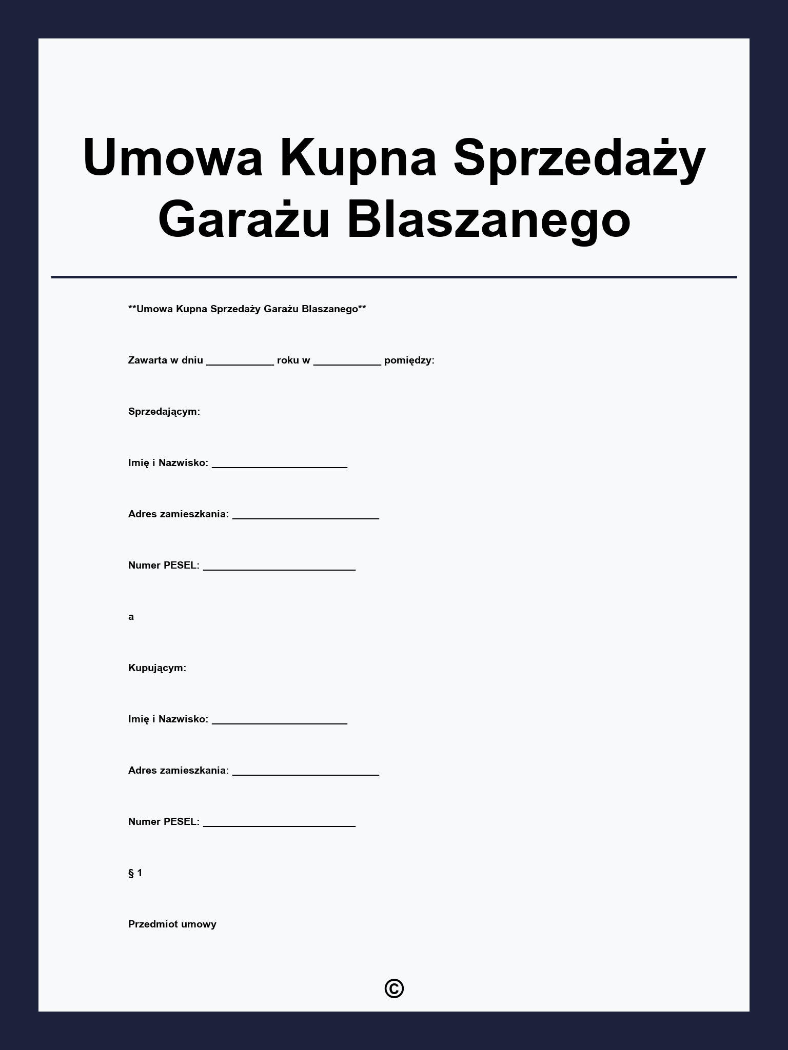 Umowa Kupna Sprzedaży Garażu Blaszanego