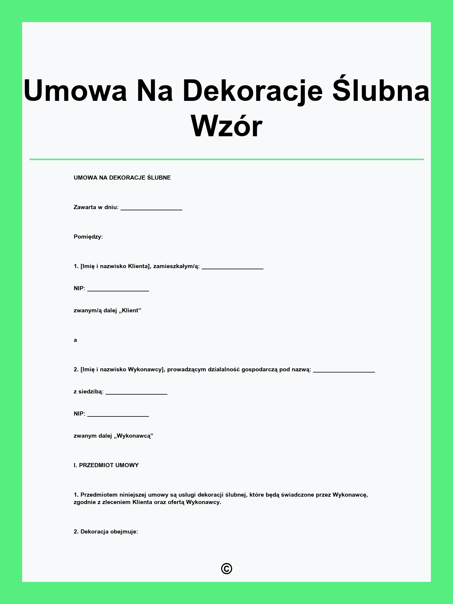 Umowa Na Dekoracje Ślubna Wzór