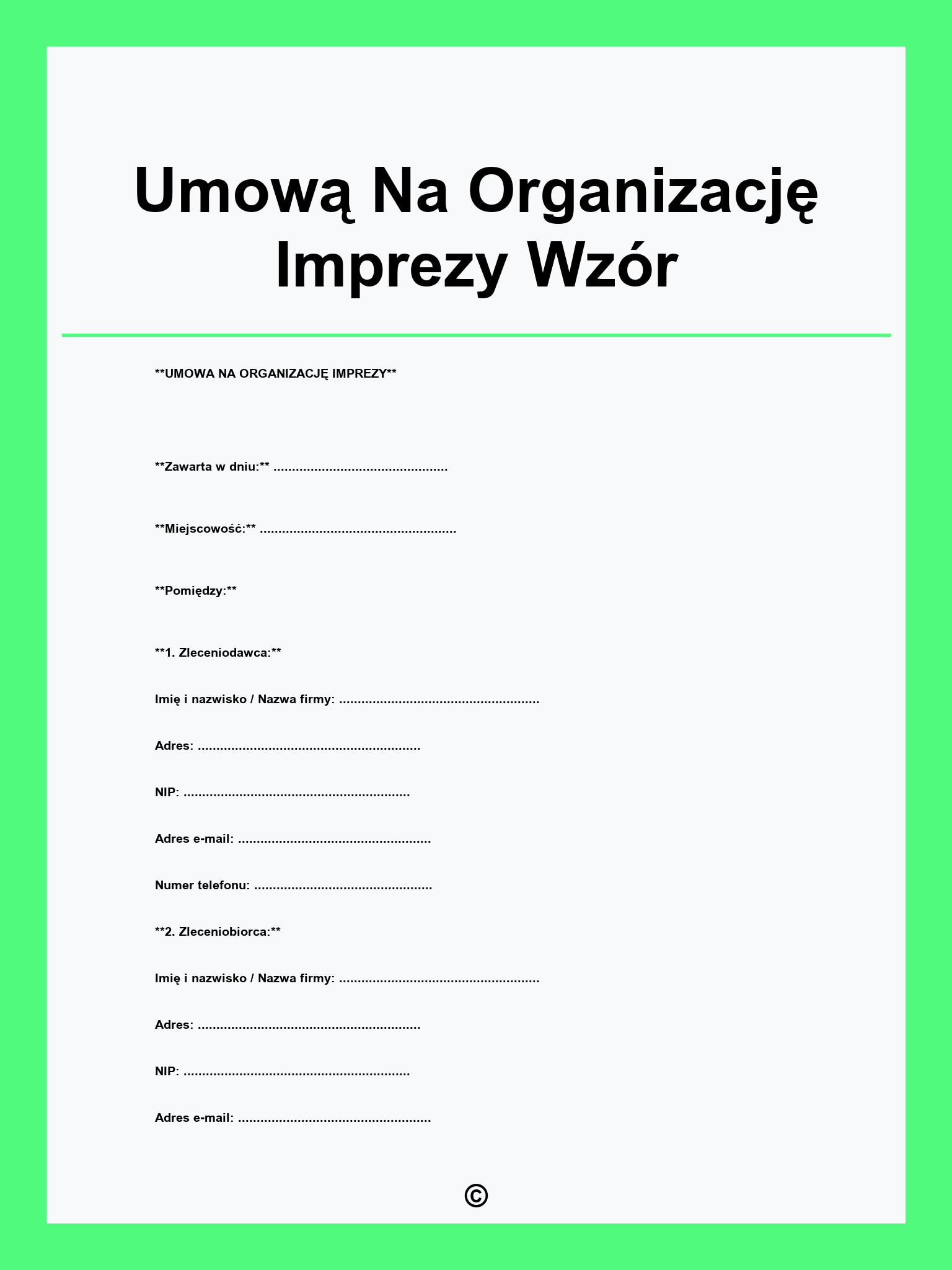 Umową Na Organizację Imprezy Wzór