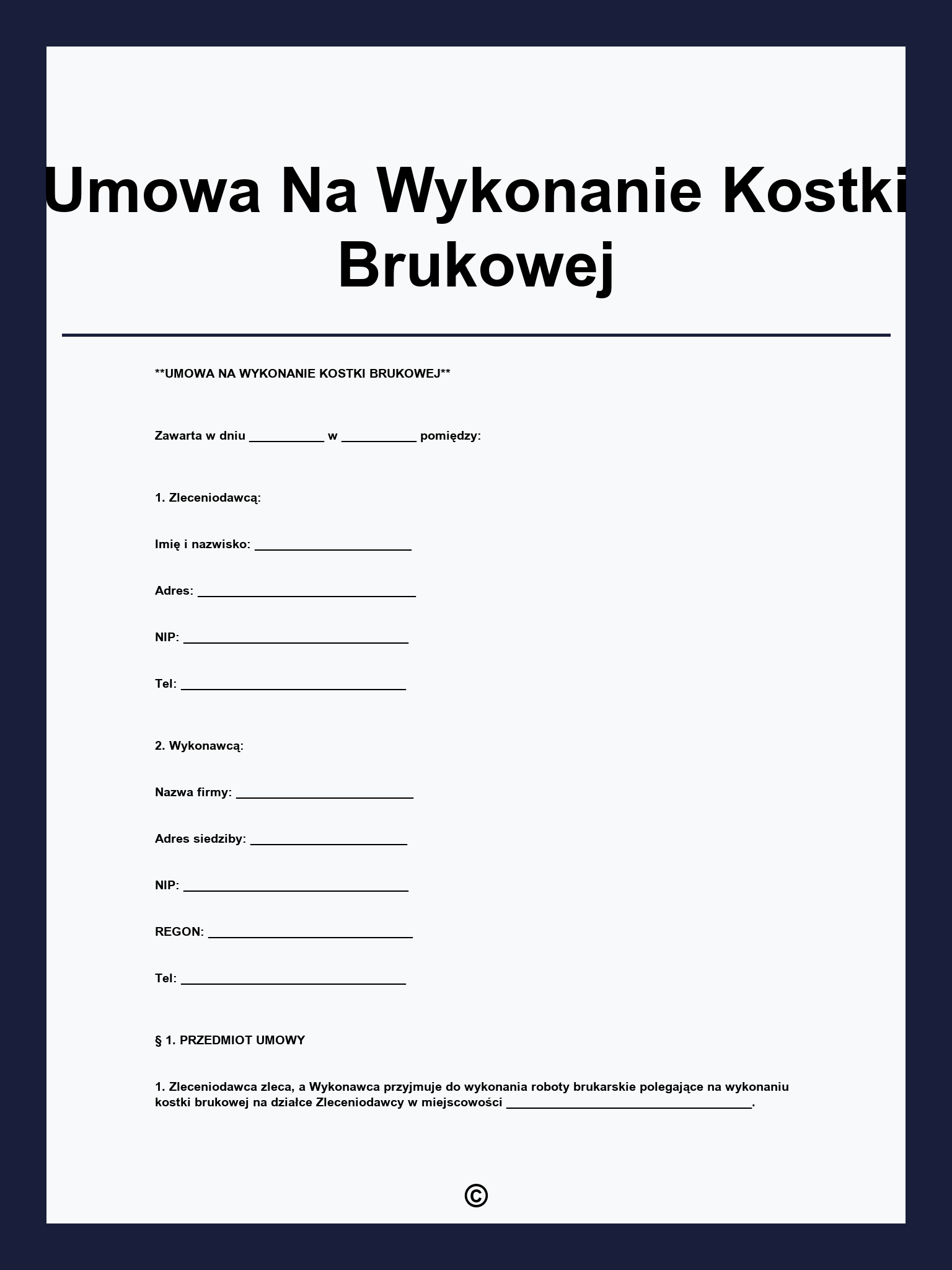 Umowa Na Wykonanie Kostki Brukowej