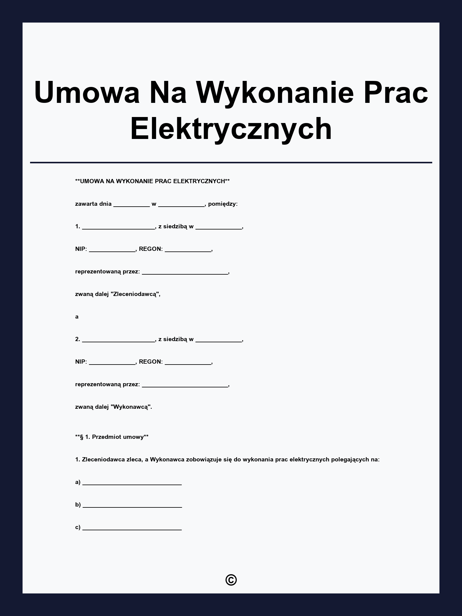 Umowa Na Wykonanie Prac Elektrycznych