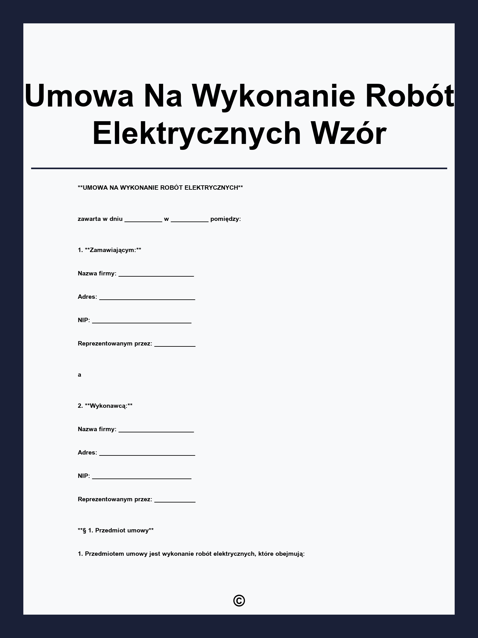 Umowa Na Wykonanie Robót Elektrycznych Wzór