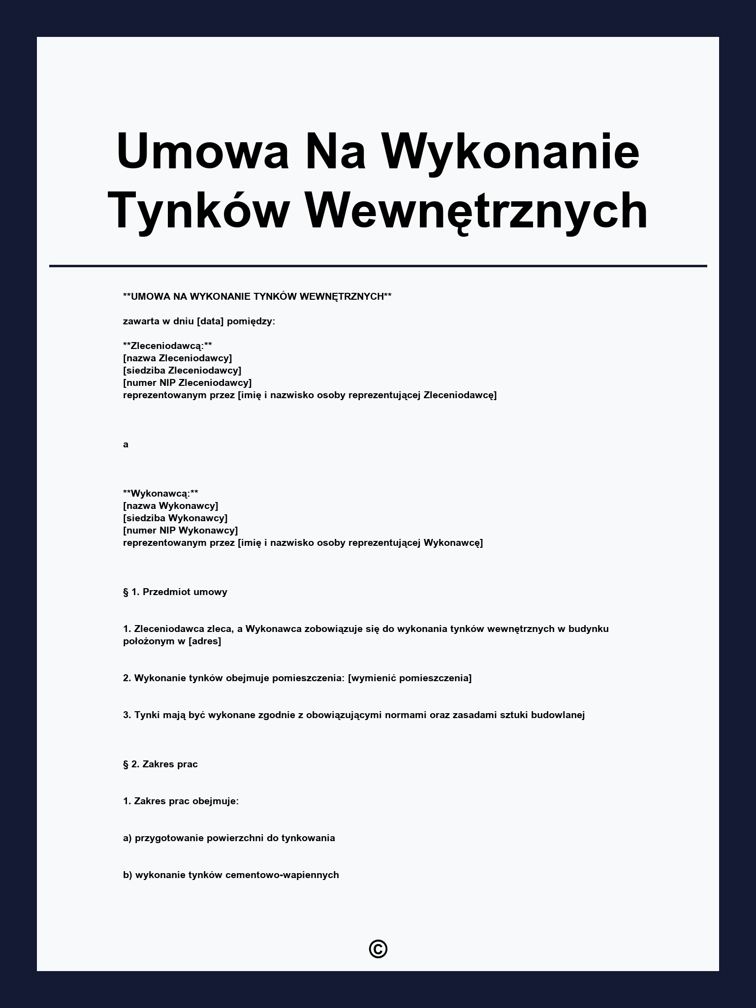 Umowa Na Wykonanie Tynków Wewnętrznych