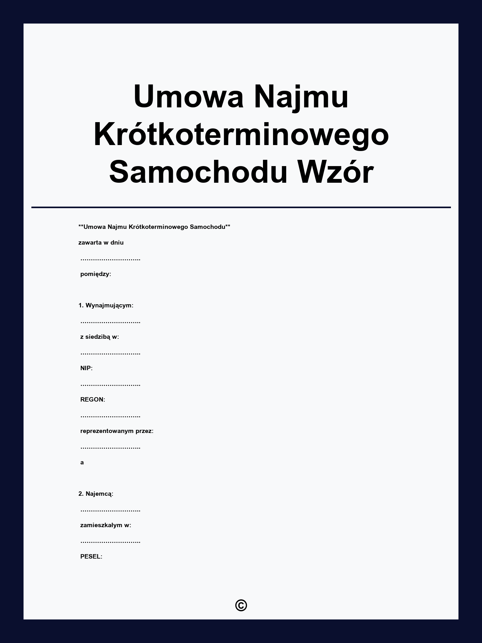Umowa Najmu Krótkoterminowego Samochodu Wzór