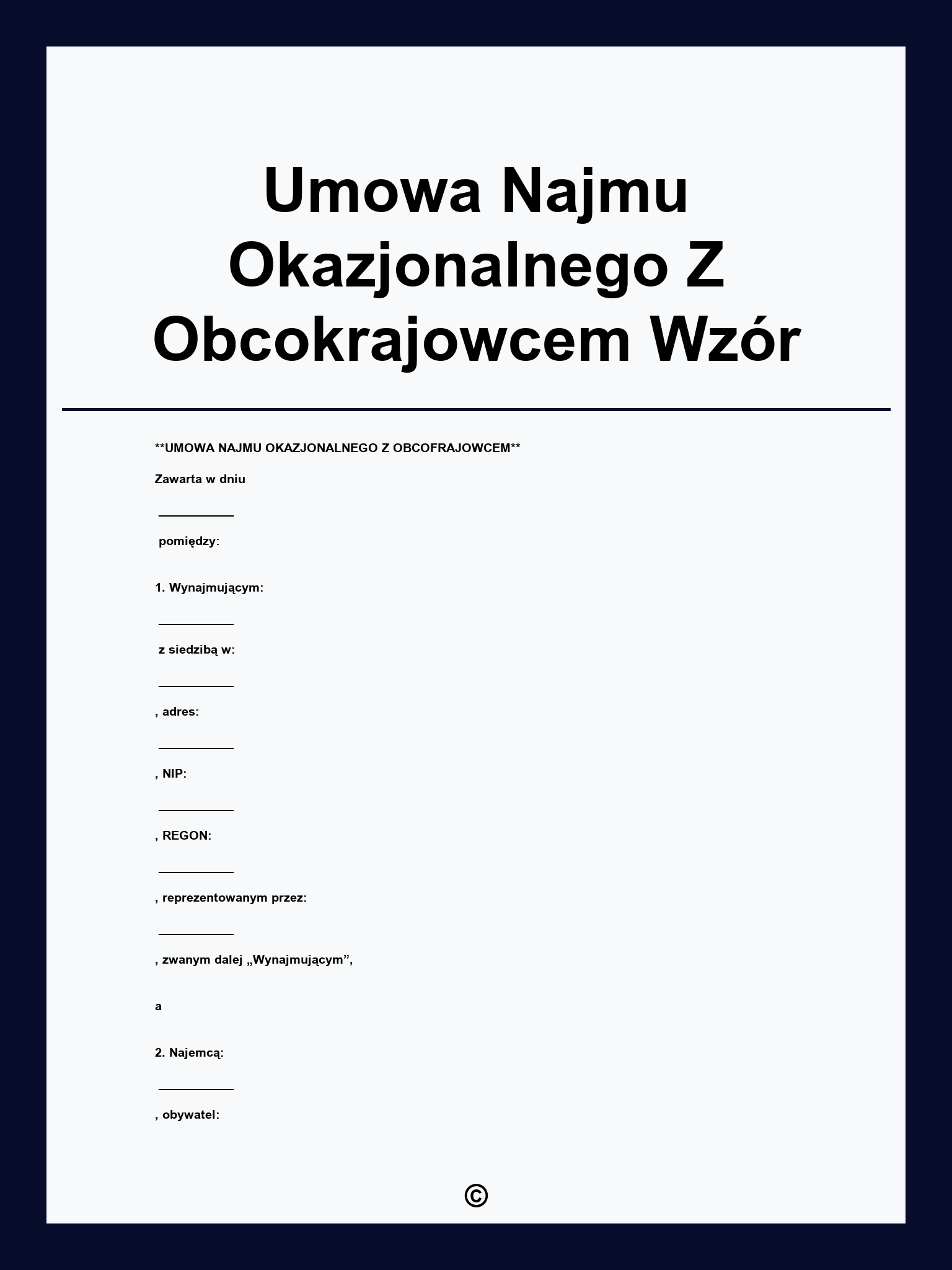 Umowa Najmu Okazjonalnego Z Obcokrajowcem Wzór