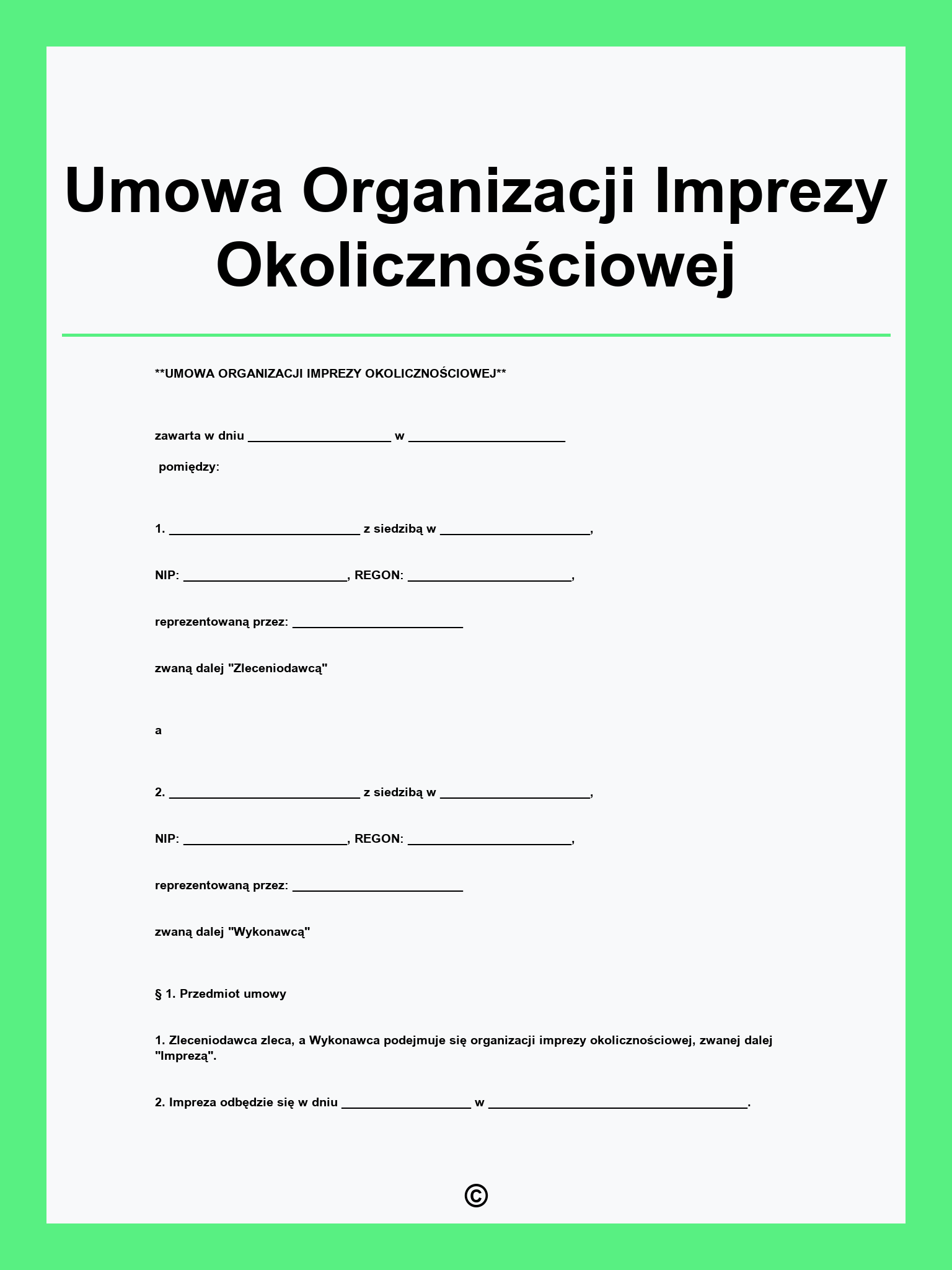 Umowa Organizacji Imprezy Okolicznościowej