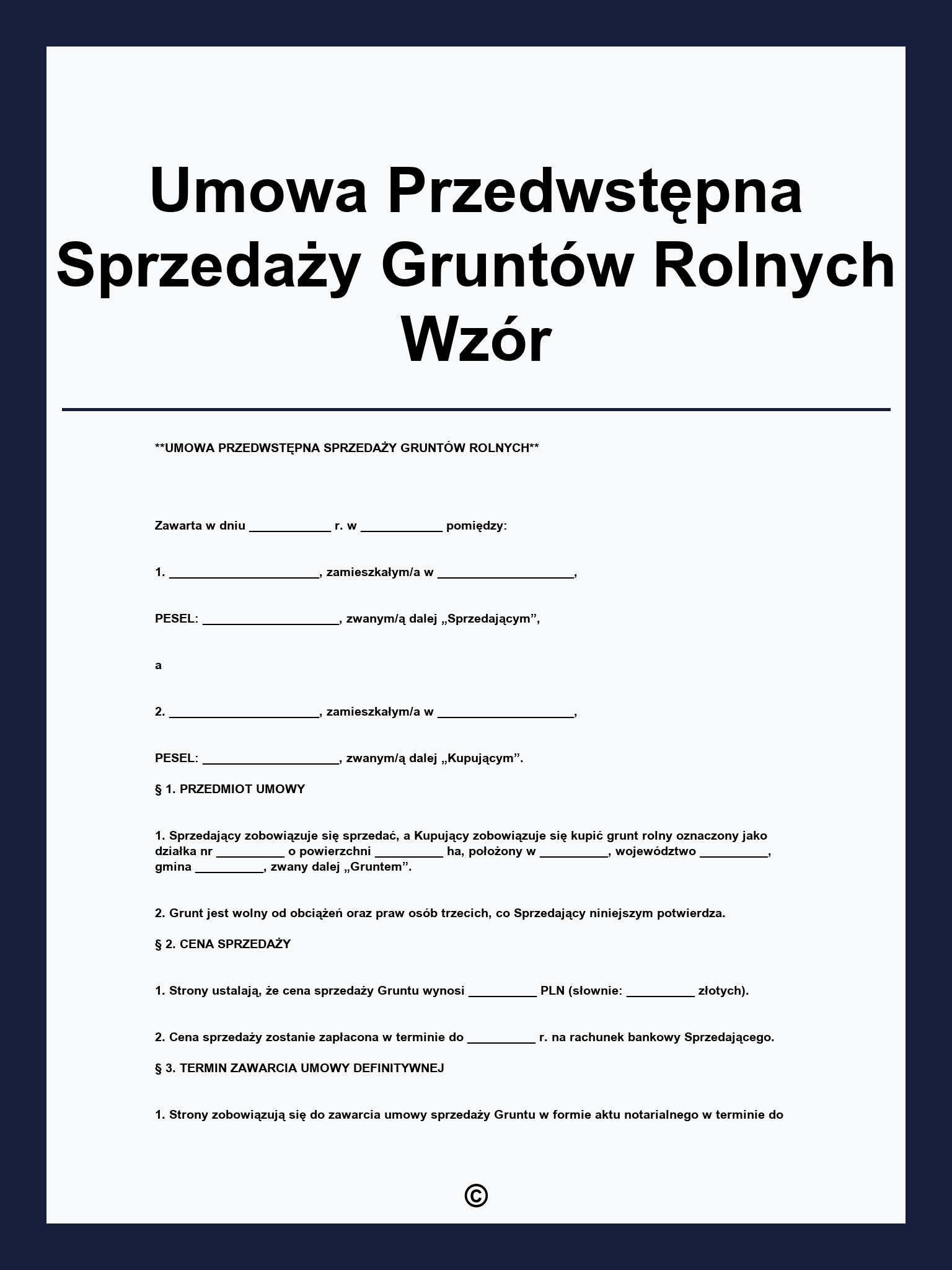 Umowa Przedwstępna Sprzedaży Gruntów Rolnych Wzór