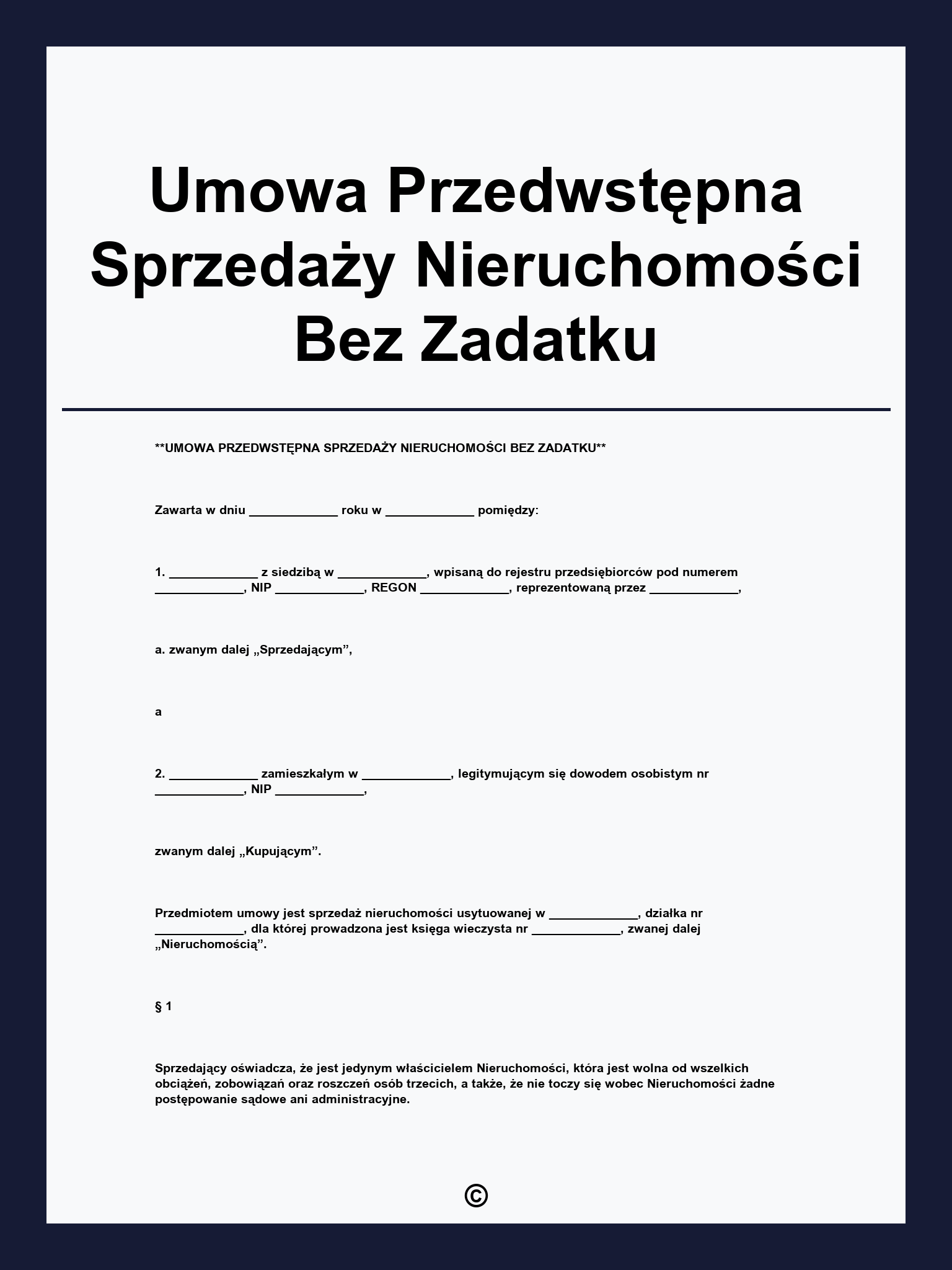 Umowa Przedwstępna Sprzedaży Nieruchomości Bez Zadatku