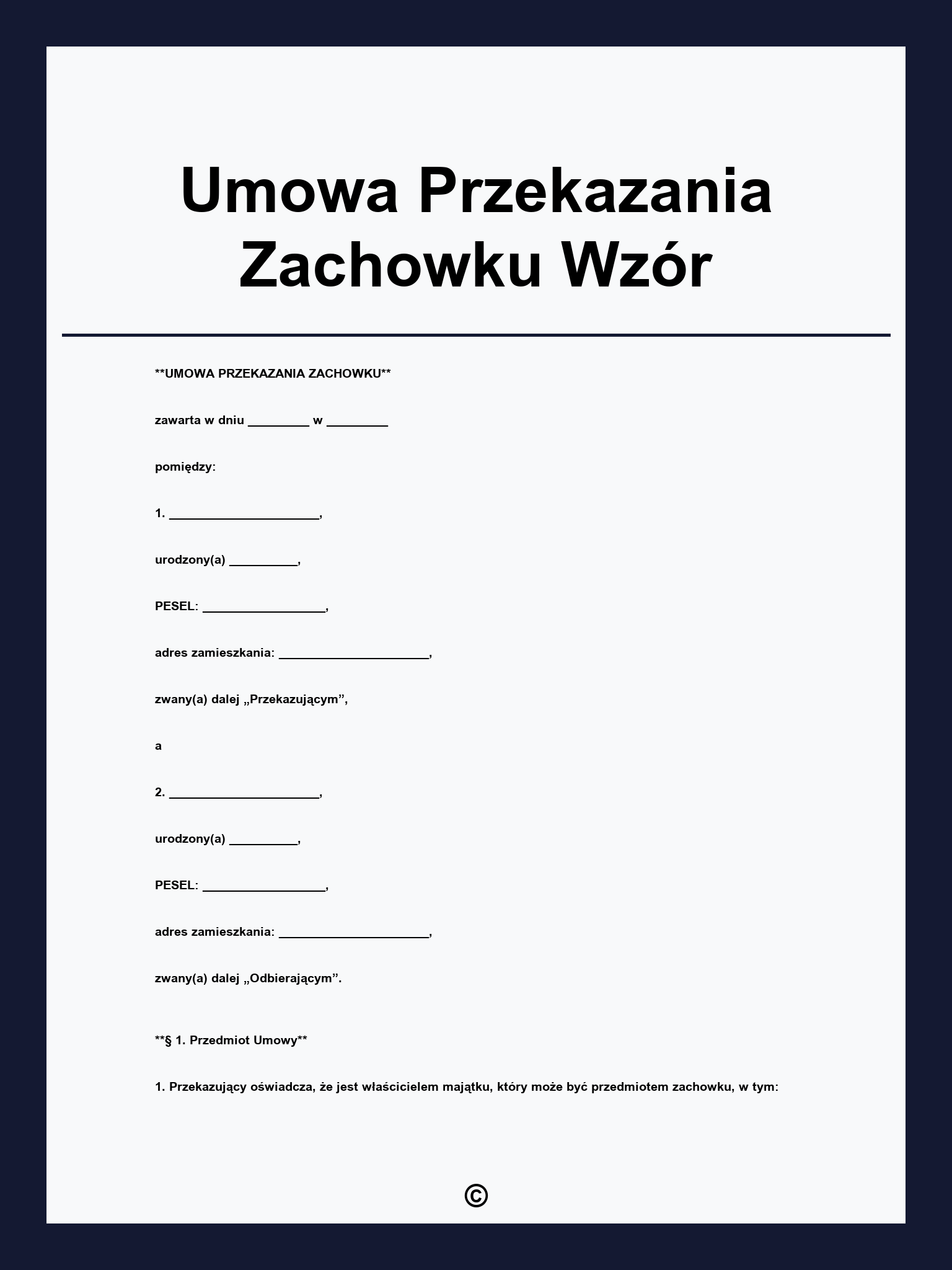 Umowa Przekazania Zachowku Wzór