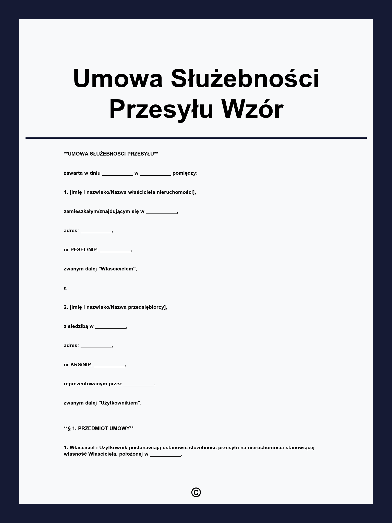 Umowa Służebności Przesyłu Wzór