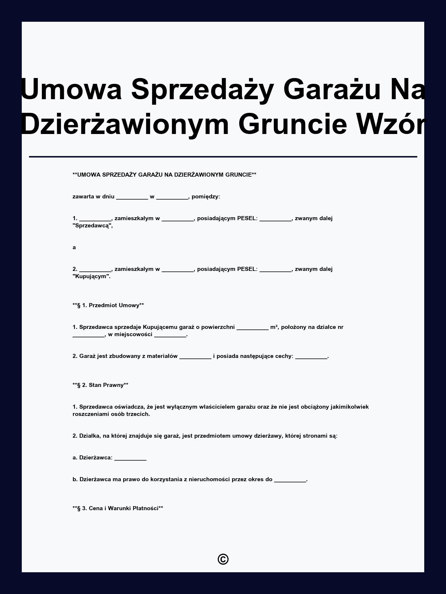 Umowa Sprzedaży Garażu Na Dzierżawionym Gruncie Wzór