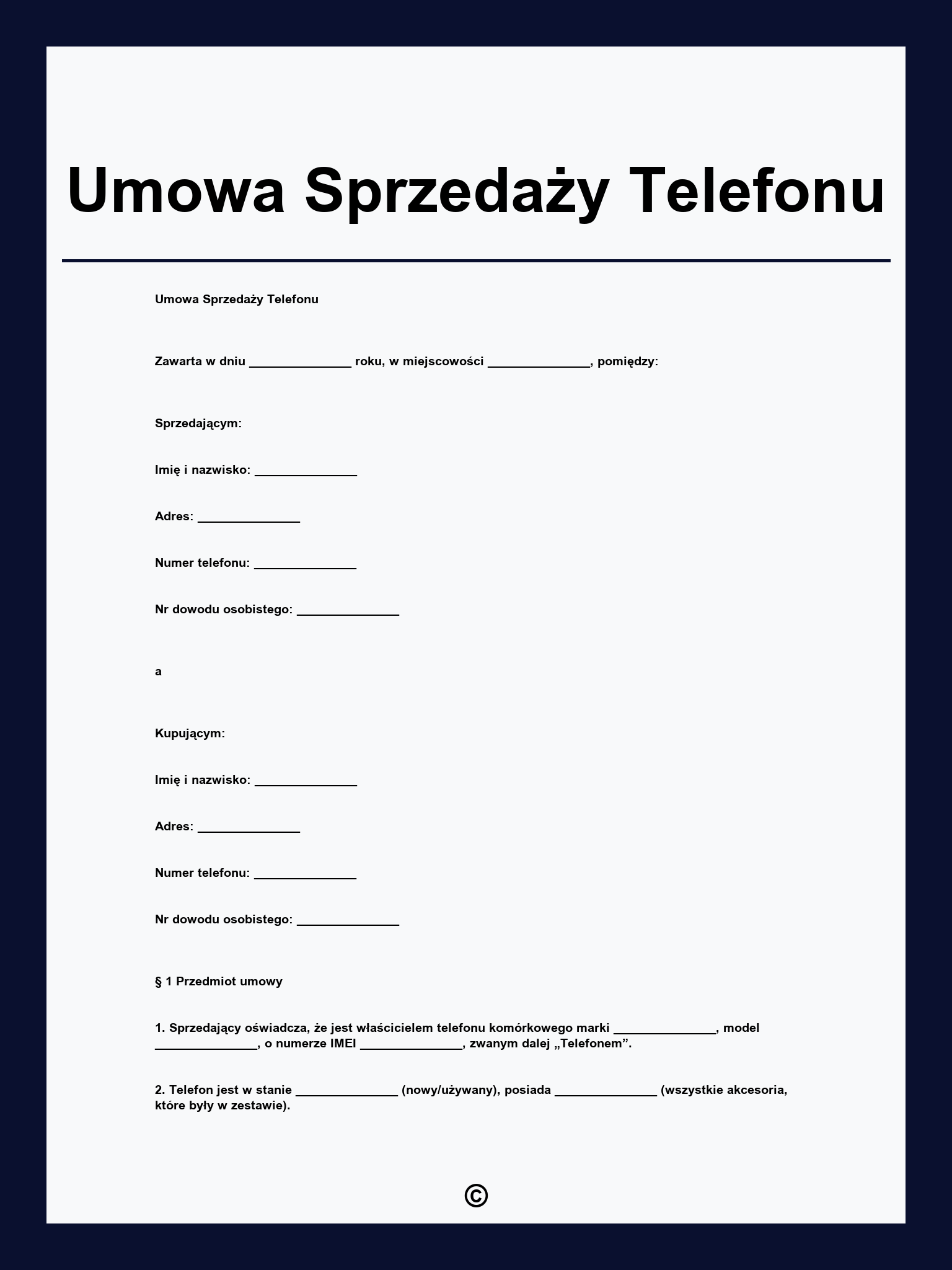Umowa Sprzedaży Telefonu