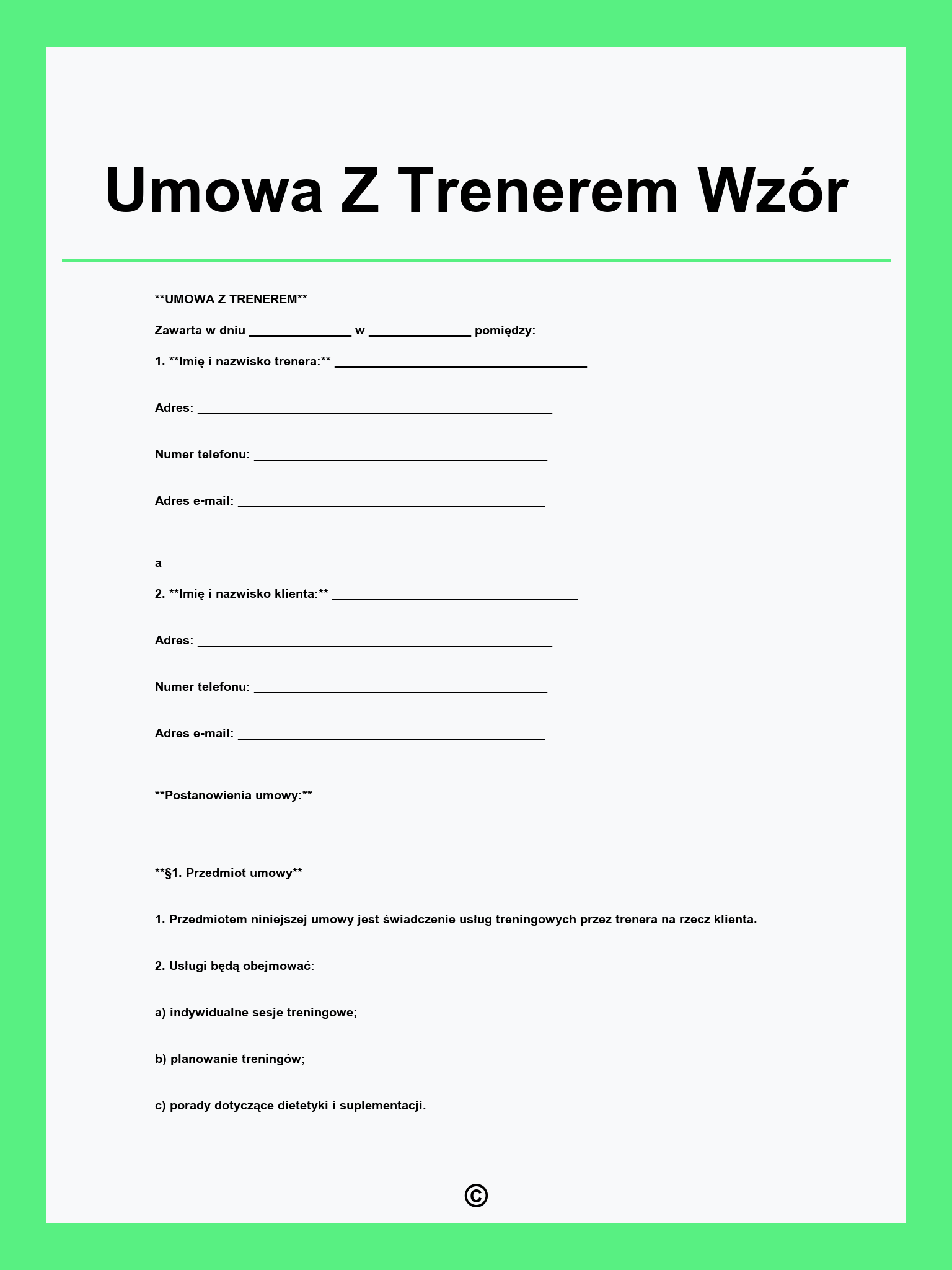 Umowa Z Trenerem Wzór
