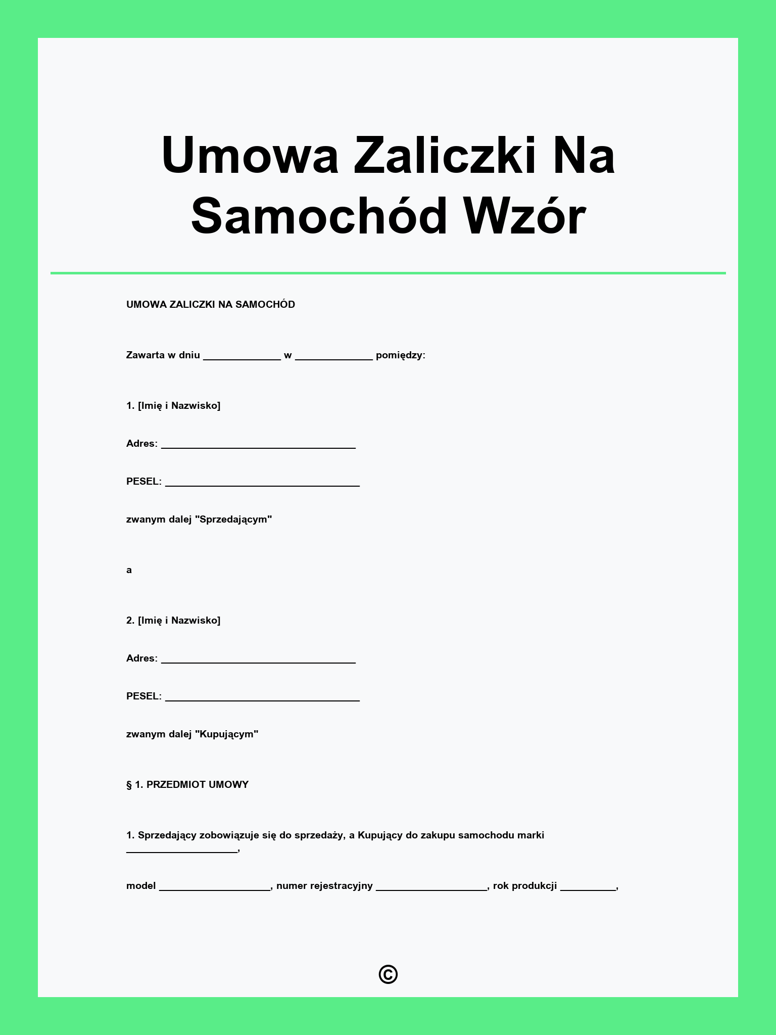 Umowa Zaliczki Na Samochód Wzór