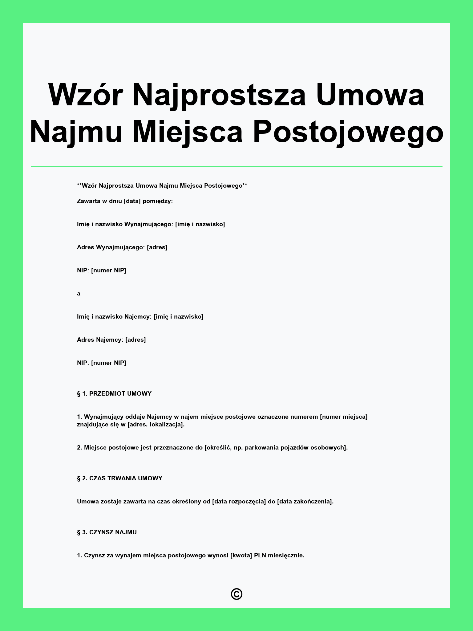 Wzór Najprostsza Umowa Najmu Miejsca Postojowego