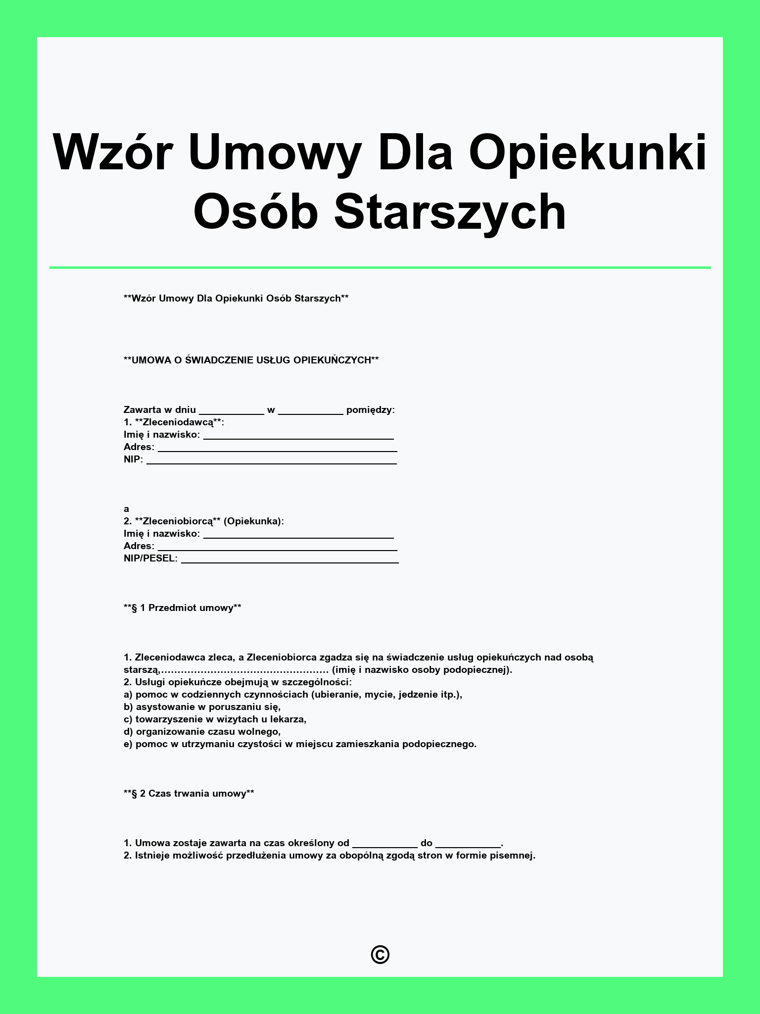 Wzór Umowy Dla Opiekunki Osób Starszych