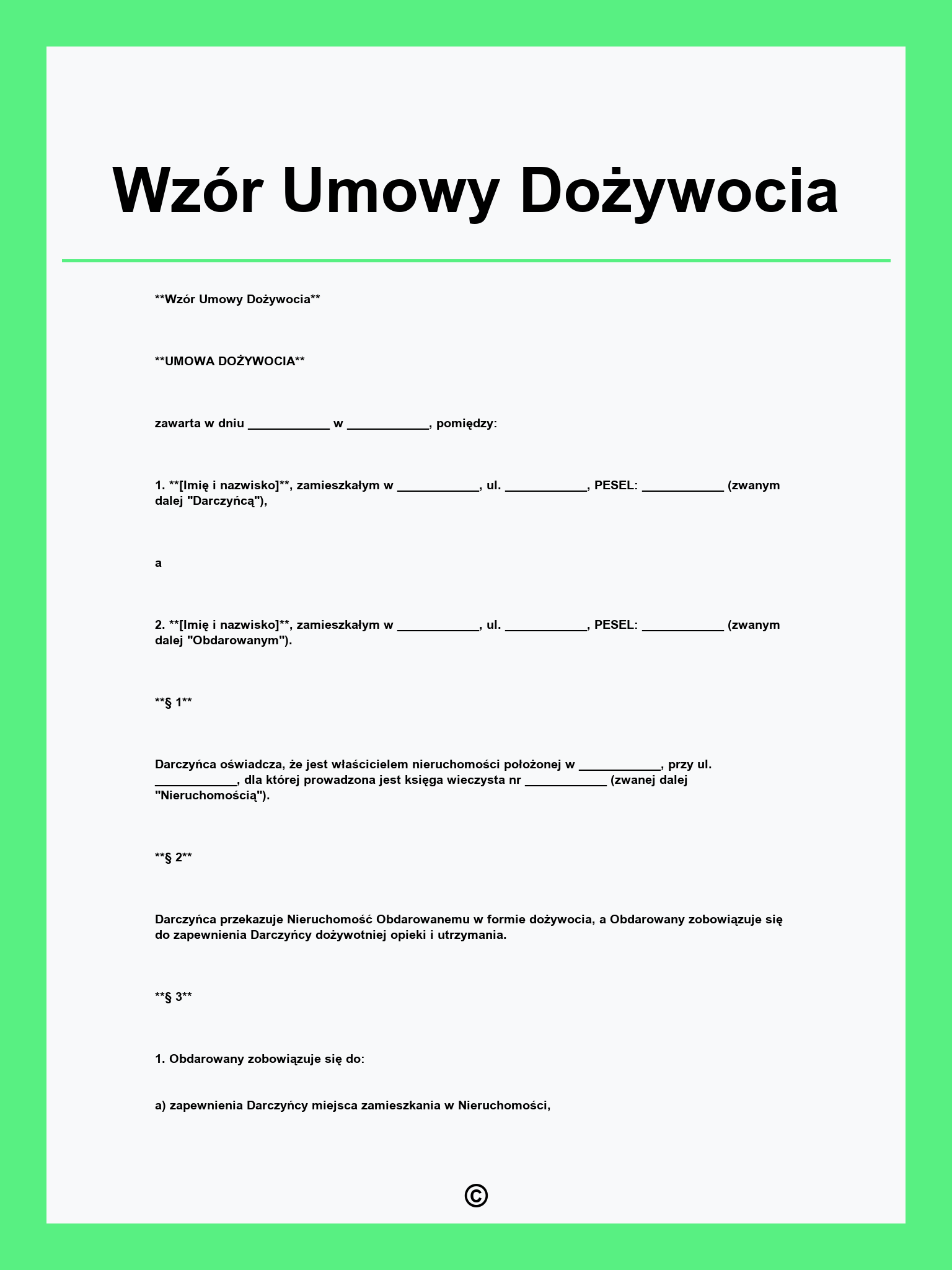 Wzór Umowy Dożywocia