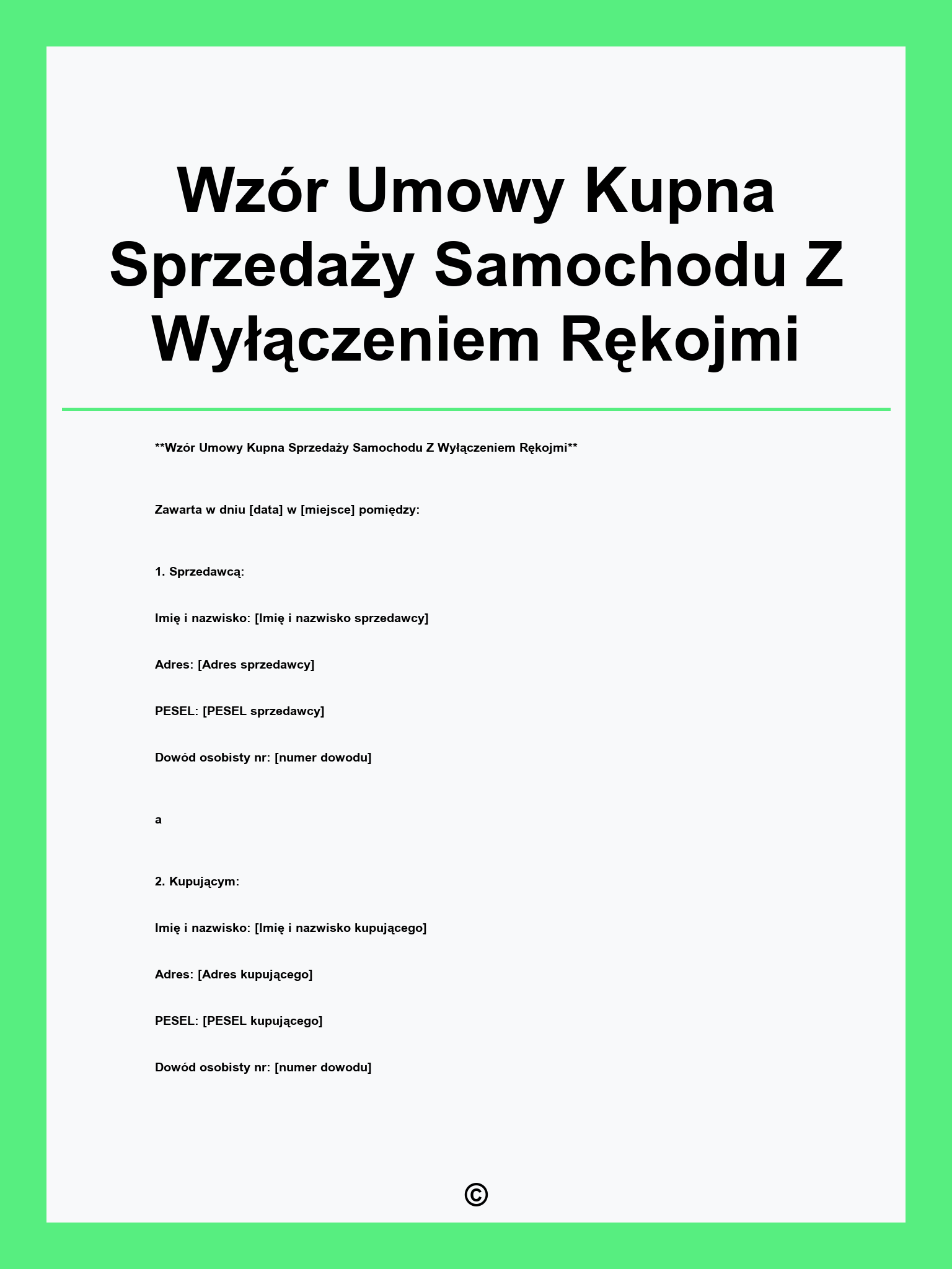 Wzór Umowy Kupna Sprzedaży Samochodu Z Wyłączeniem Rękojmi