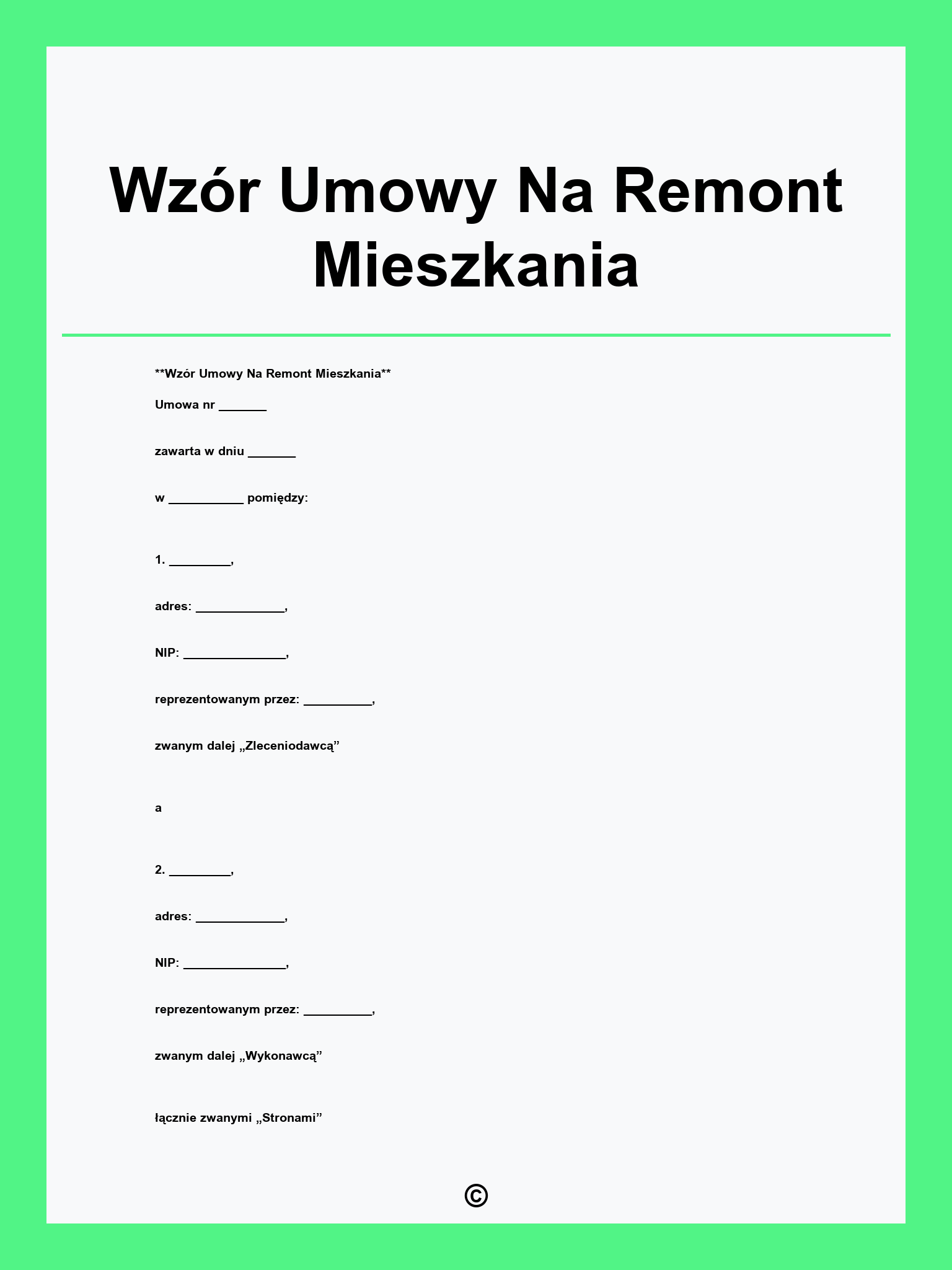 Wzór Umowy Na Remont Mieszkania