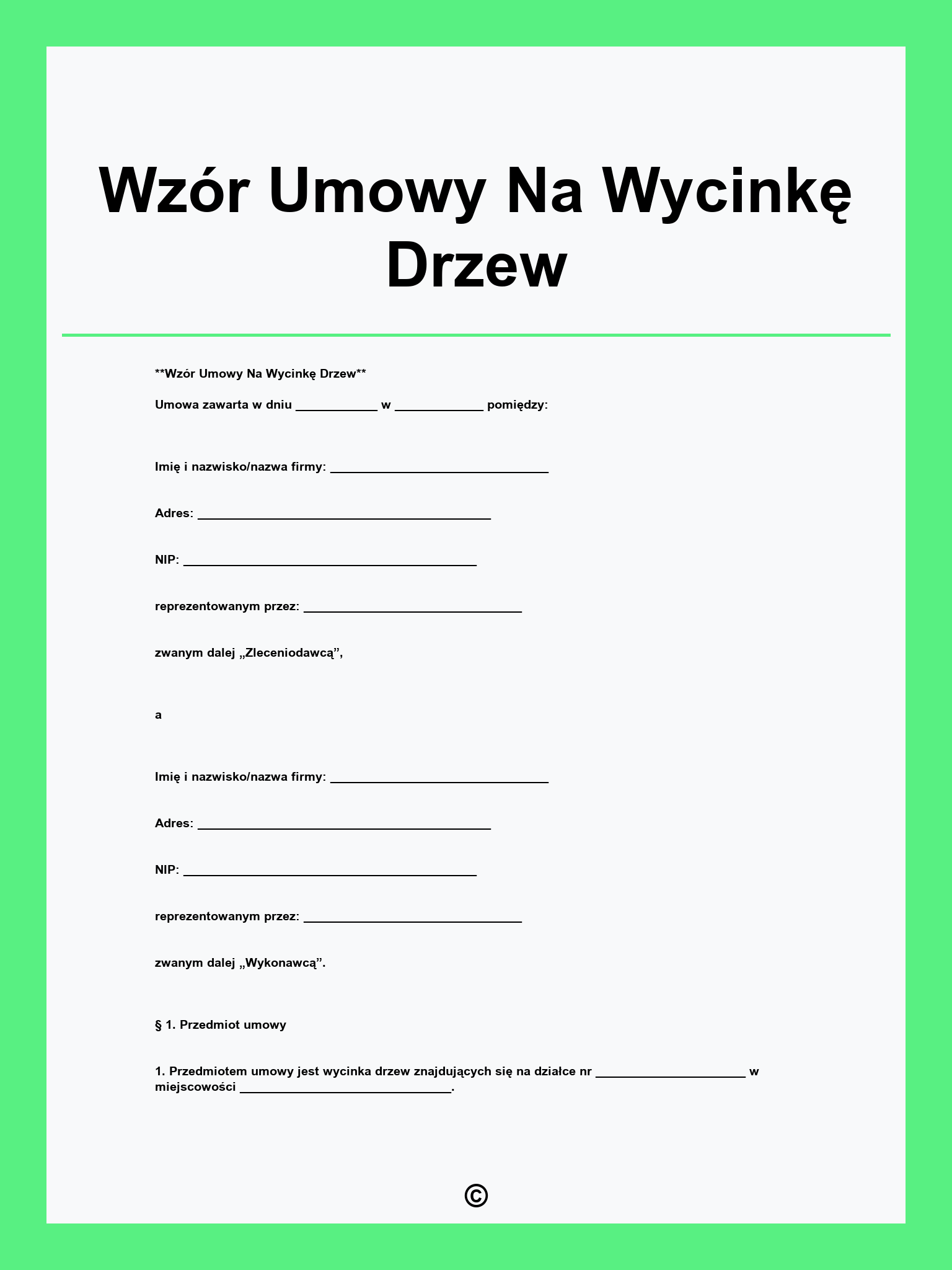 Wzór Umowy Na Wycinkę Drzew