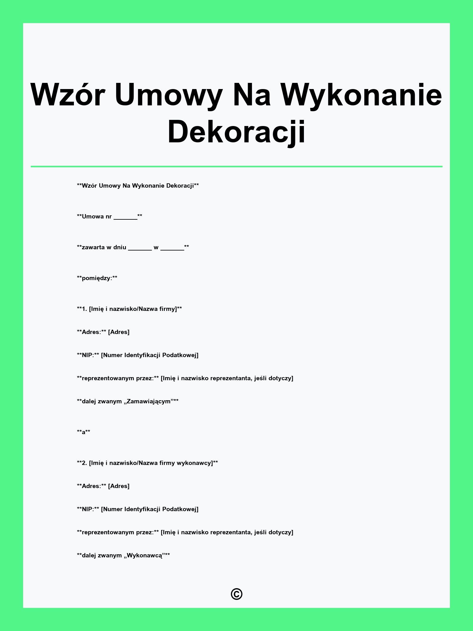 Wzór Umowy Na Wykonanie Dekoracji