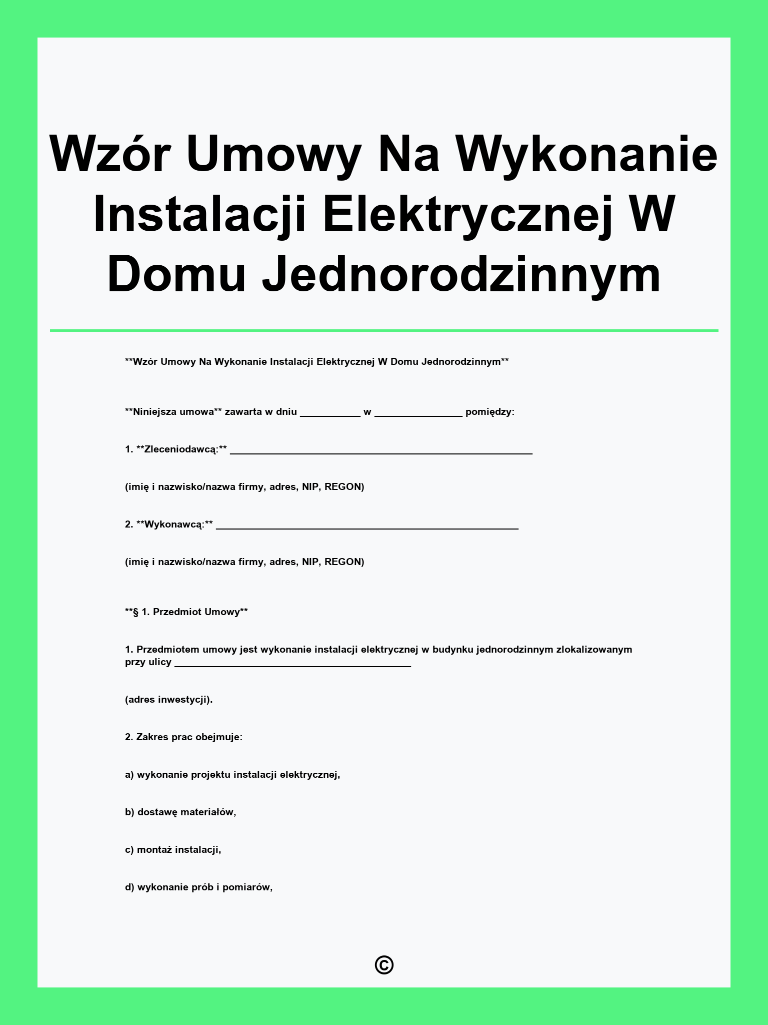 Wzór Umowy Na Wykonanie Instalacji Elektrycznej W Domu Jednorodzinnym