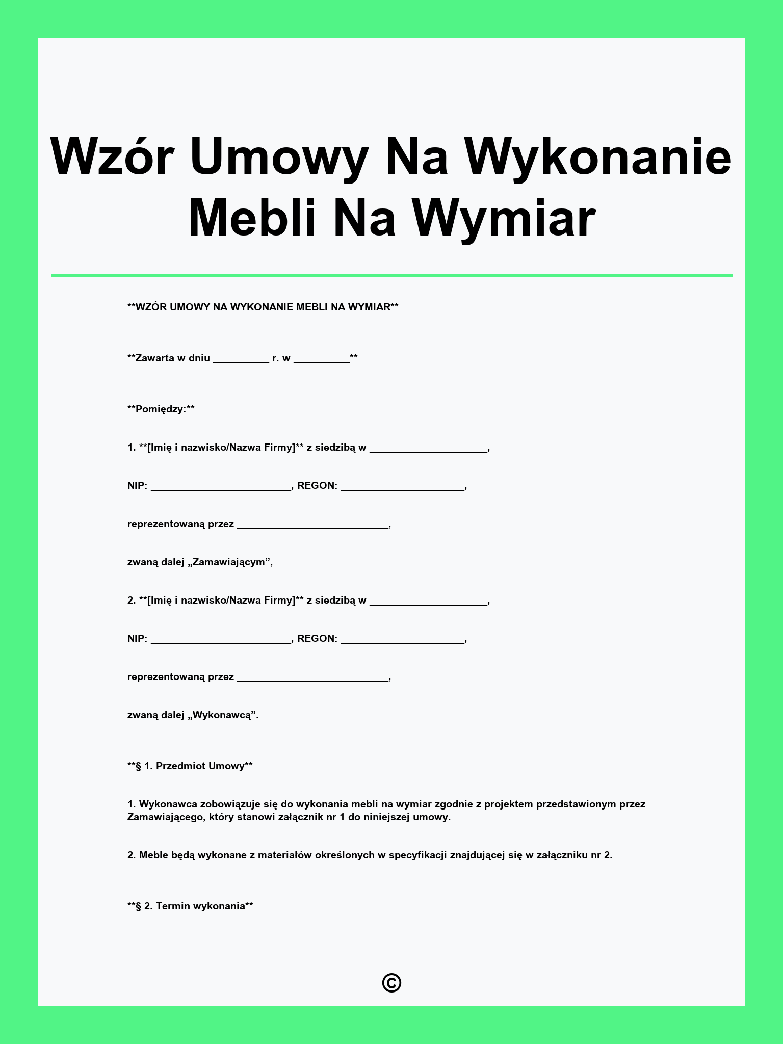 Wzór Umowy Na Wykonanie Mebli Na Wymiar