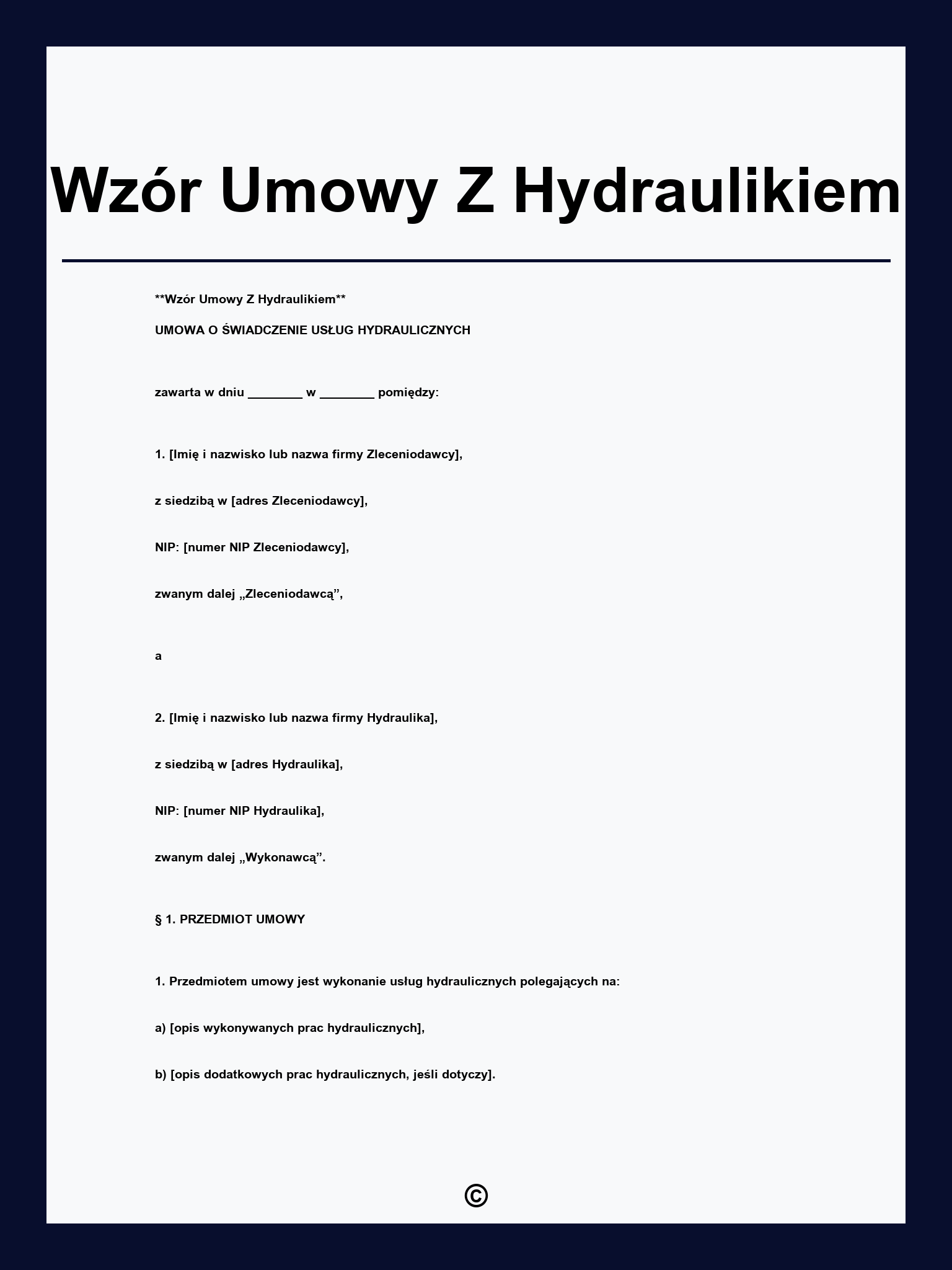 Wzór Umowy Z Hydraulikiem