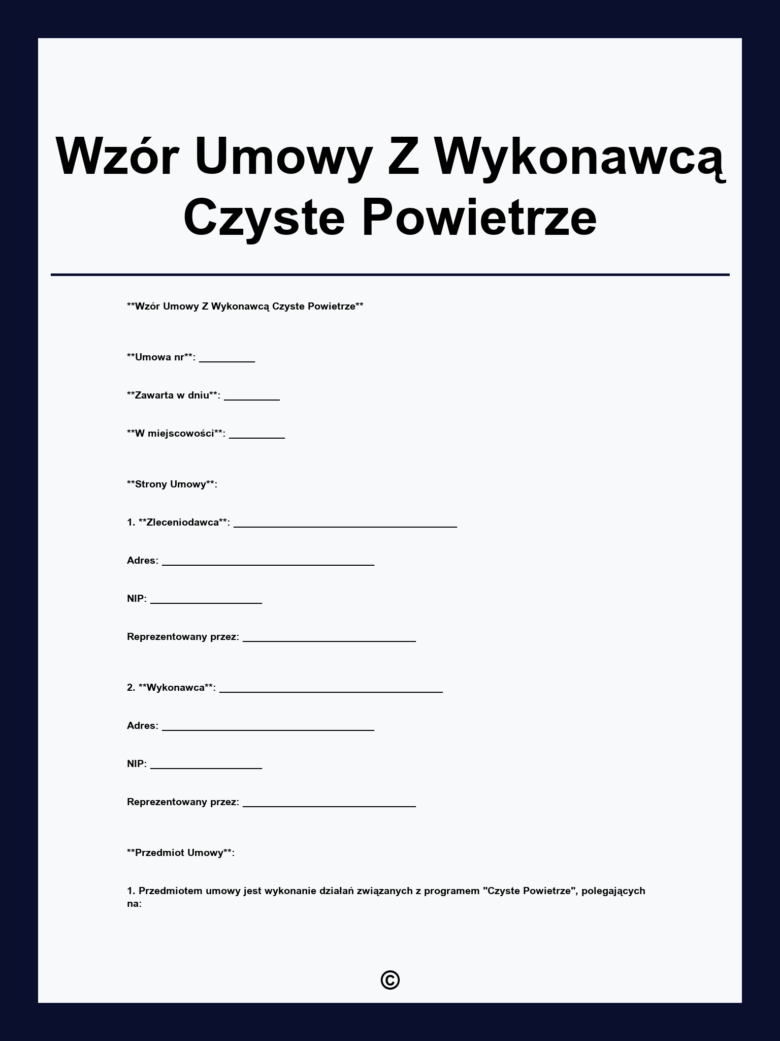 Wzór Umowy Z Wykonawcą Czyste Powietrze