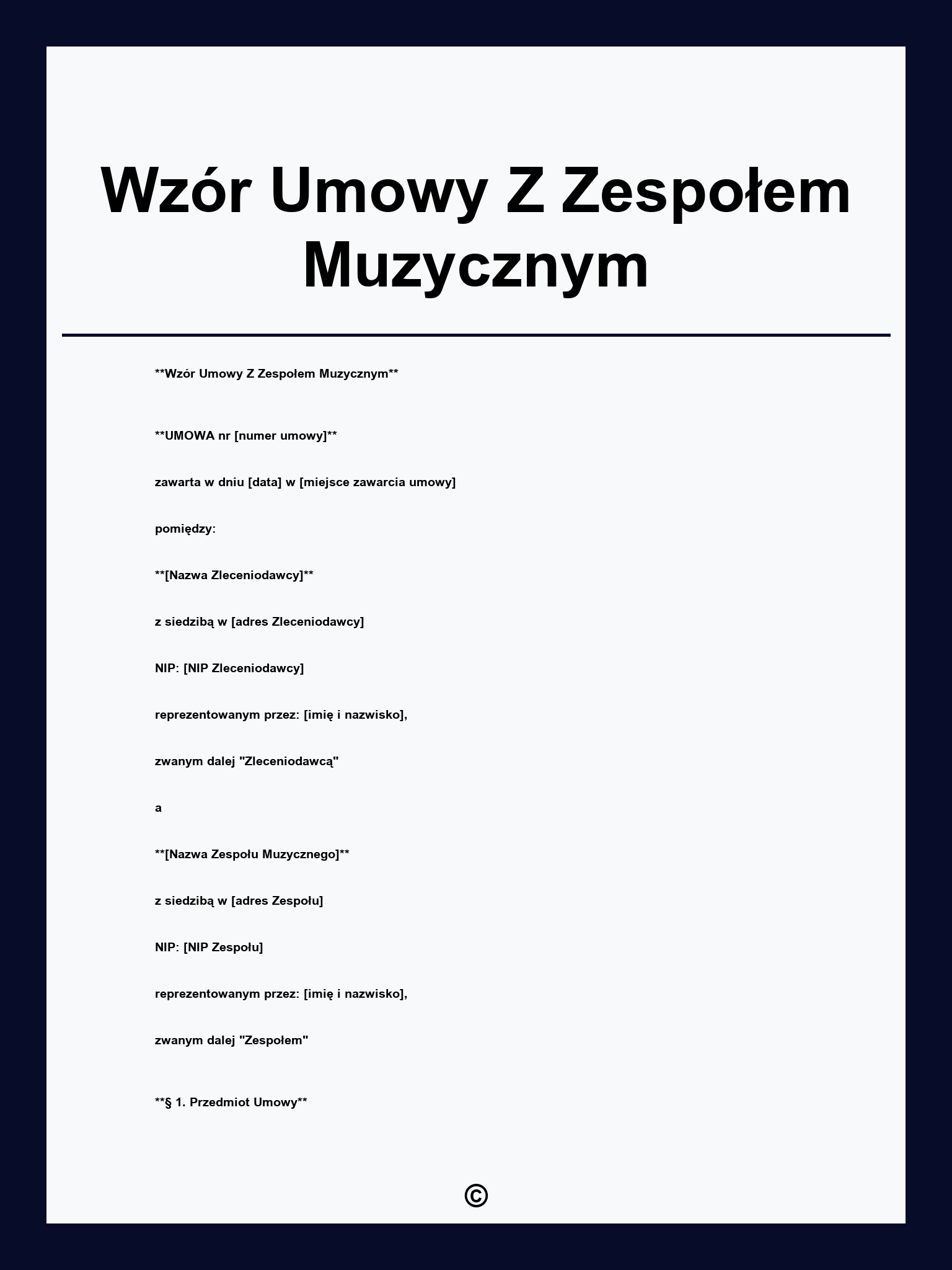 Wzór Umowy Z Zespołem Muzycznym