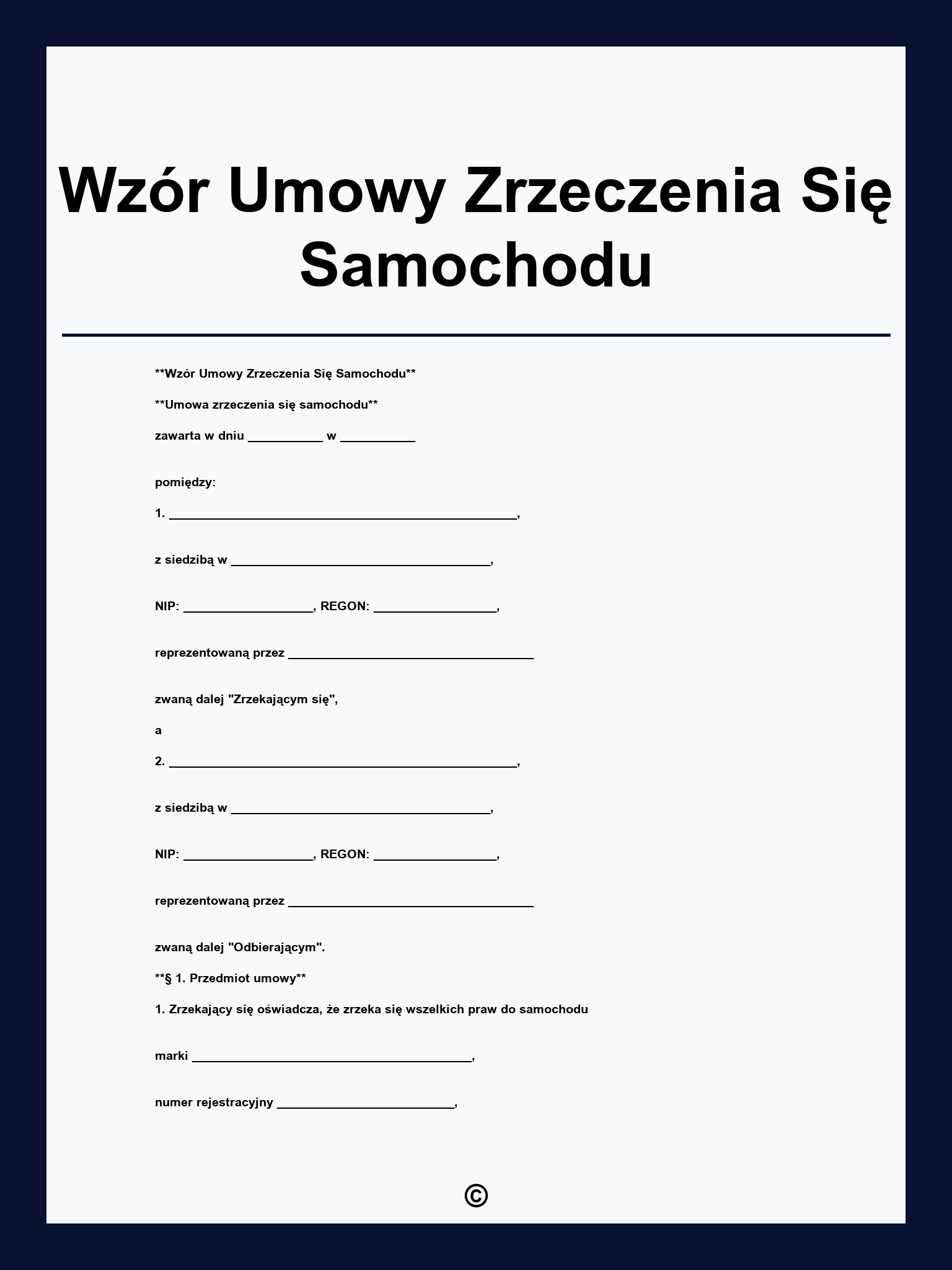 Wzór Umowy Zrzeczenia Się Samochodu